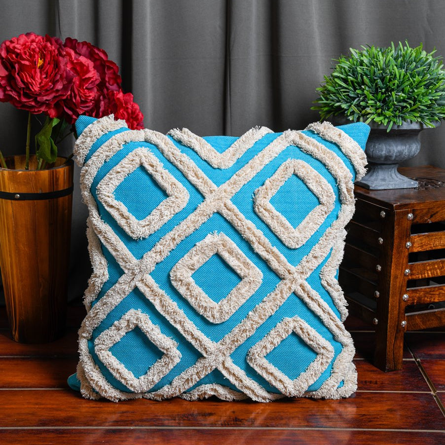 Blue tassel cushion best sale