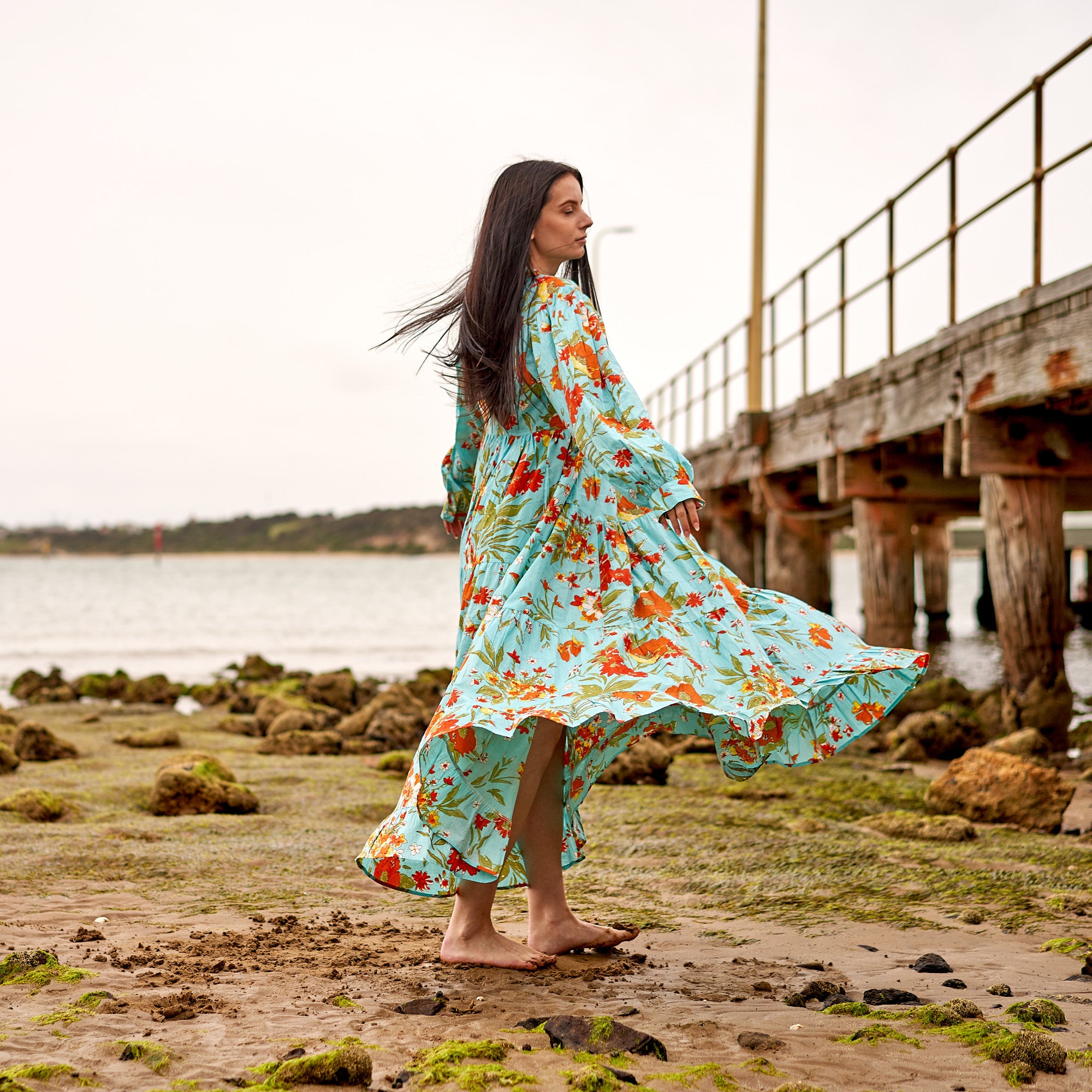 Maxi cotton dresses with hot sale sleeves