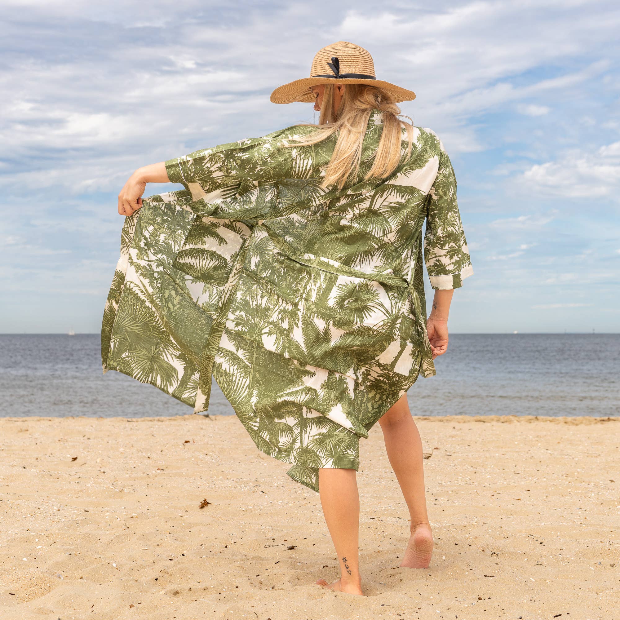 GREEN PALMS BOHO' Women's Cotton Kimono Robe