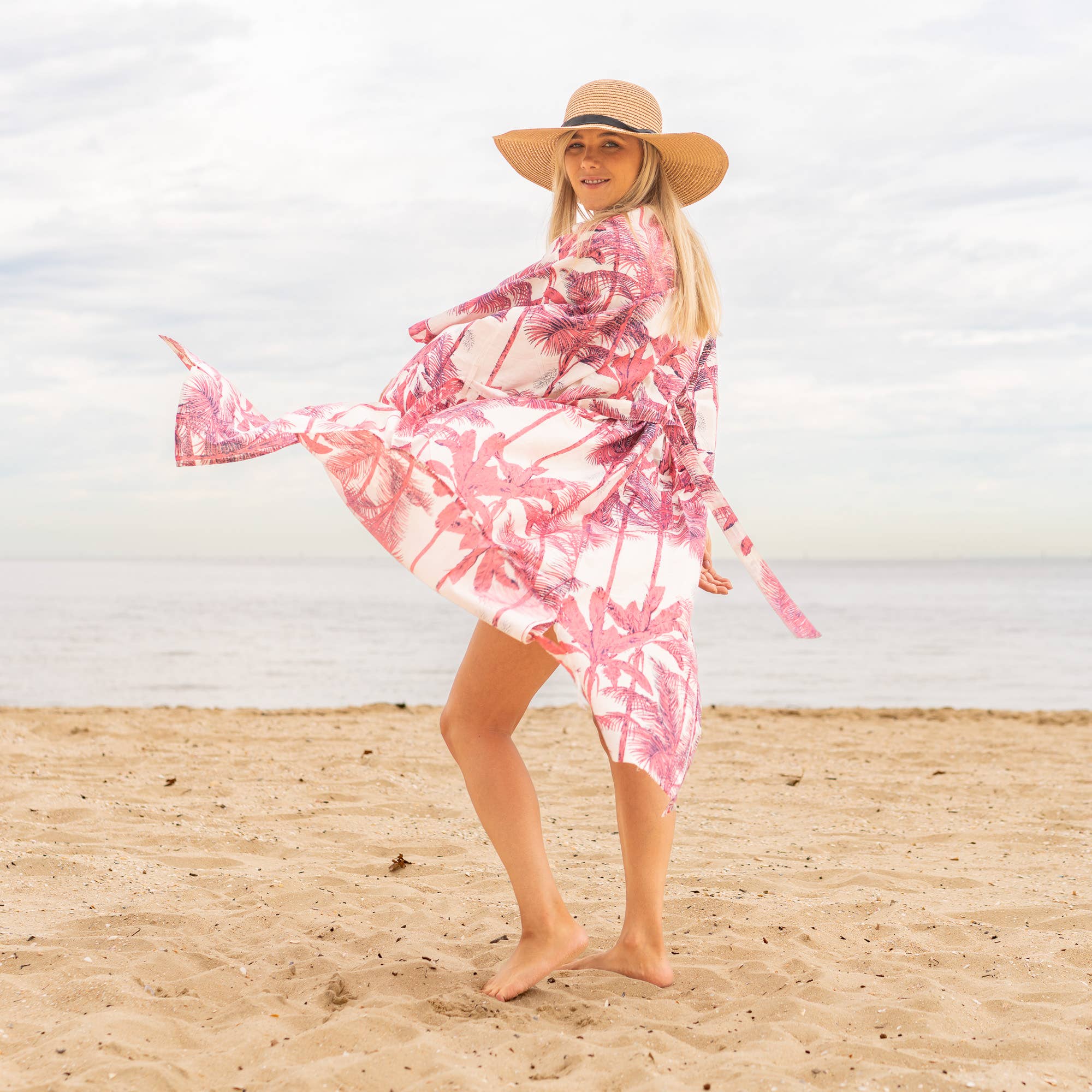 PINK PALM' Women's Cotton Kimono Robe