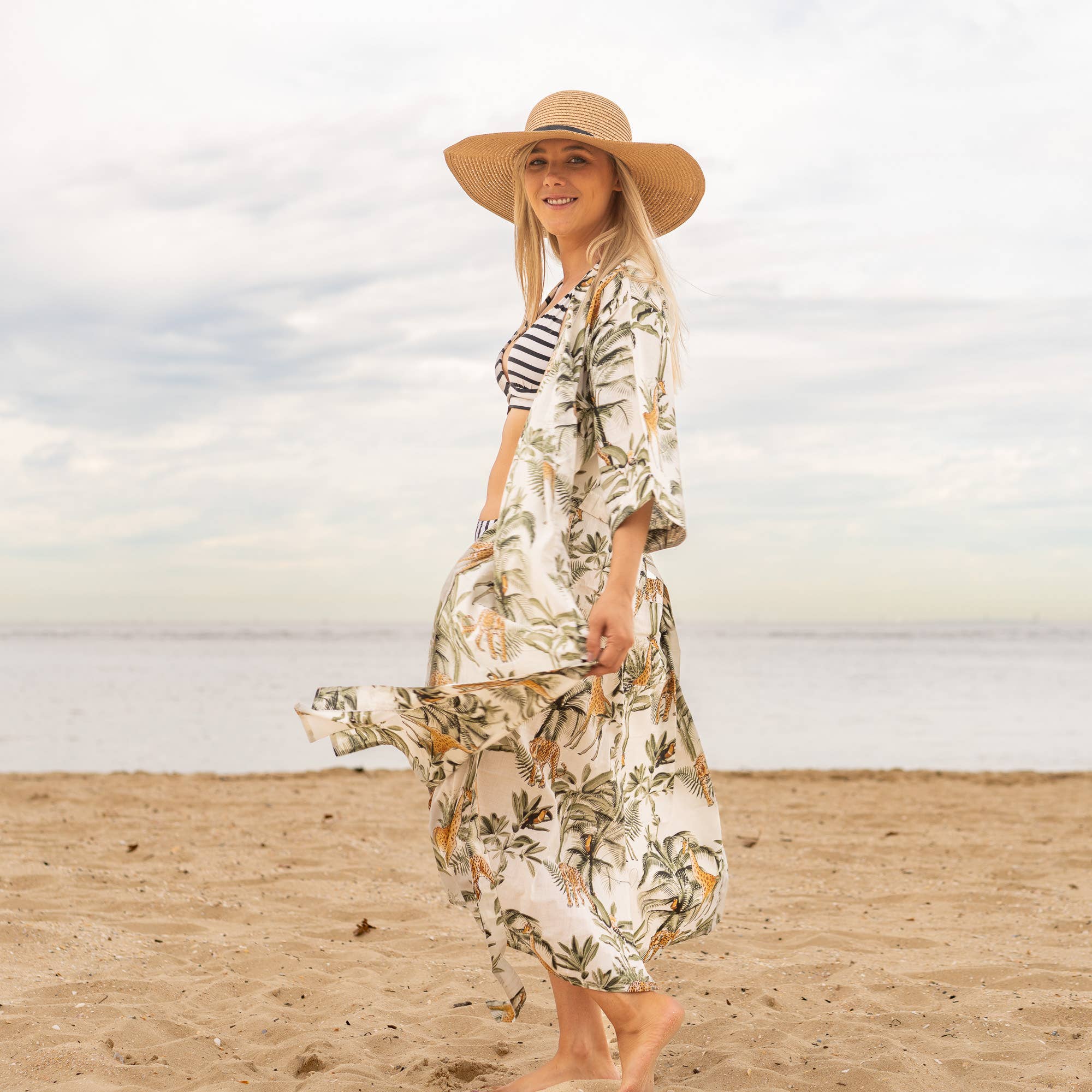 TROPICAL WHITE' Women's Cotton Kimono Robe