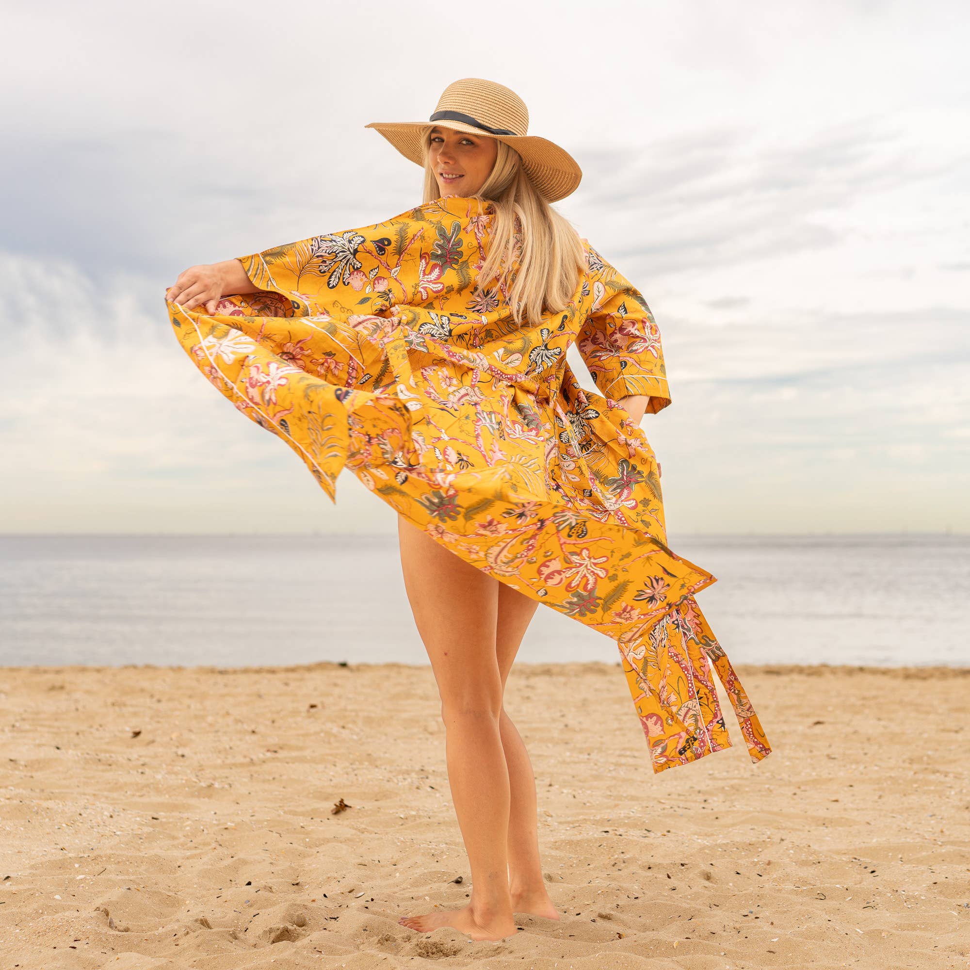 MUSTARD PARADISE' Women's Cotton Kimono Robe