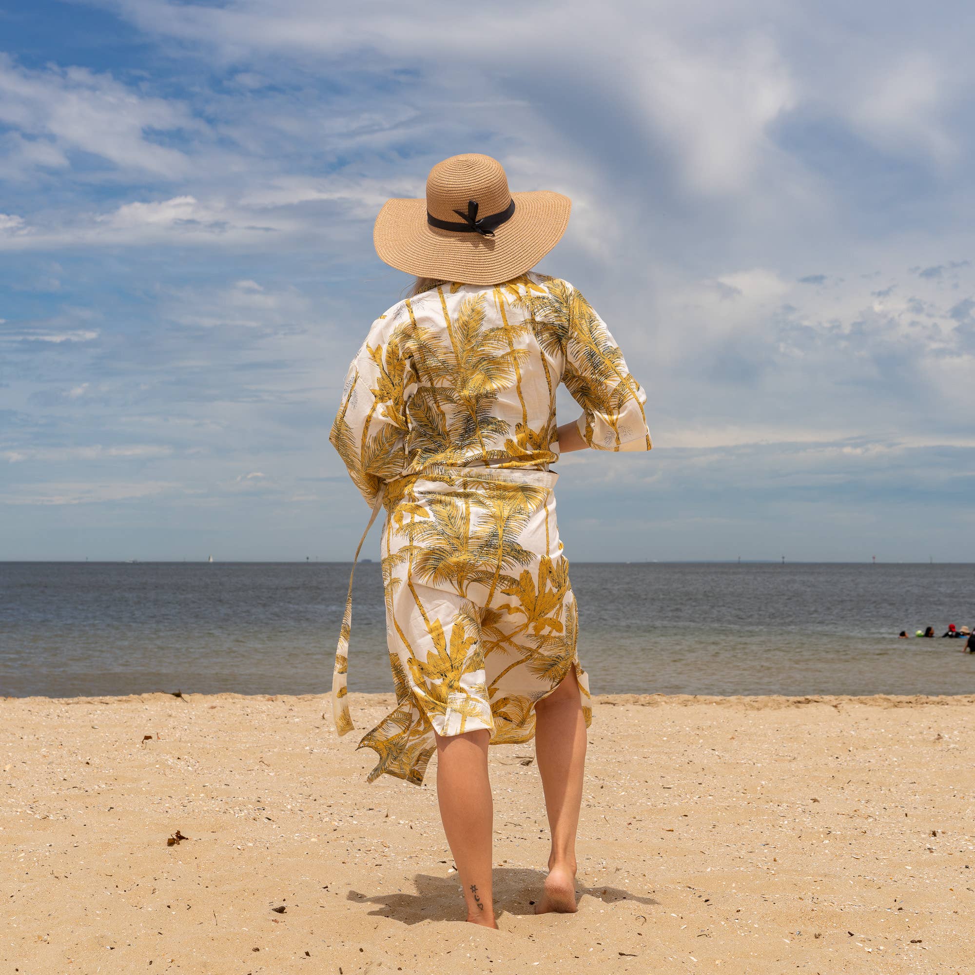 YELLOW PALM' Women's Cotton Kimono Robe