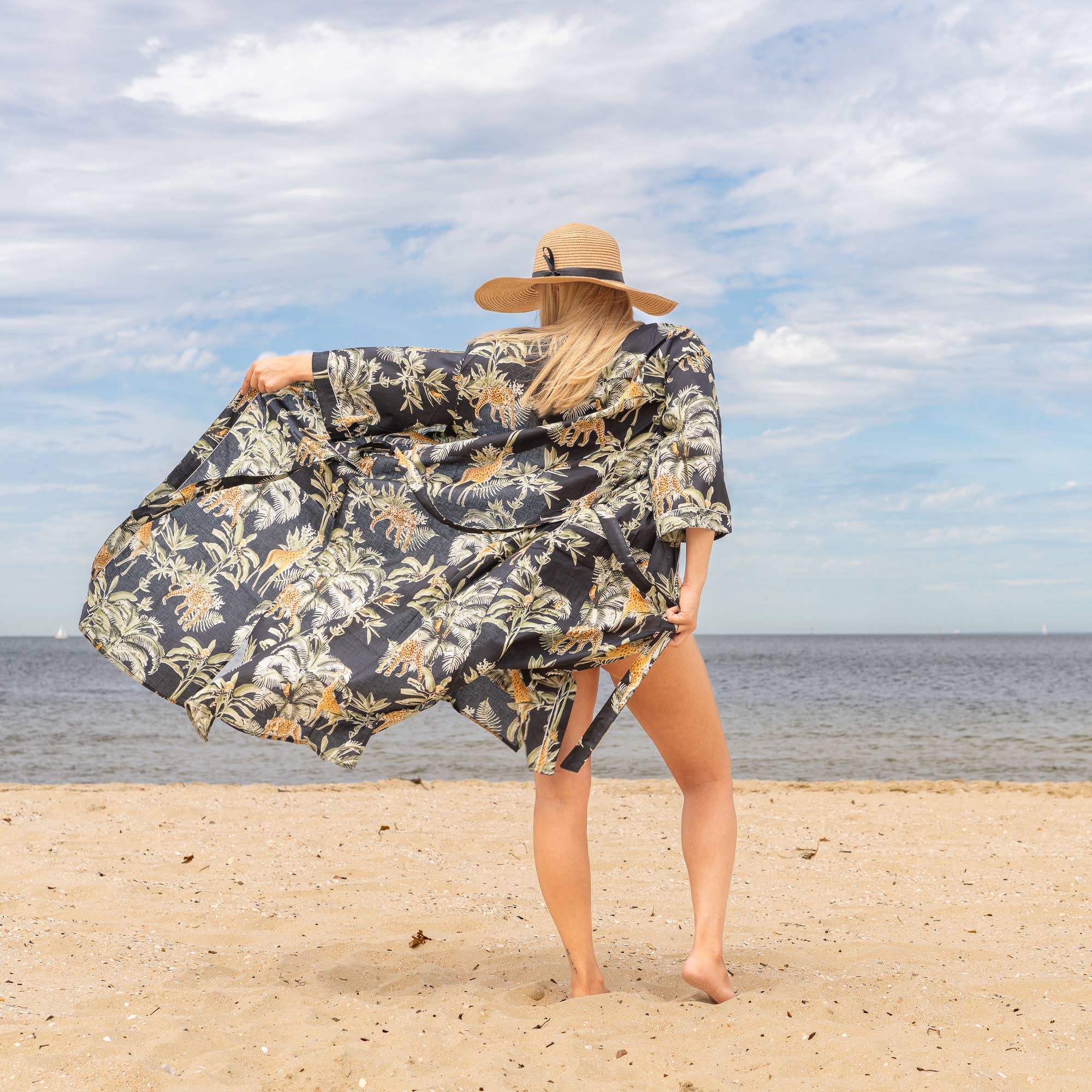 BLACK PALM' Women's Cotton Kimono Robe