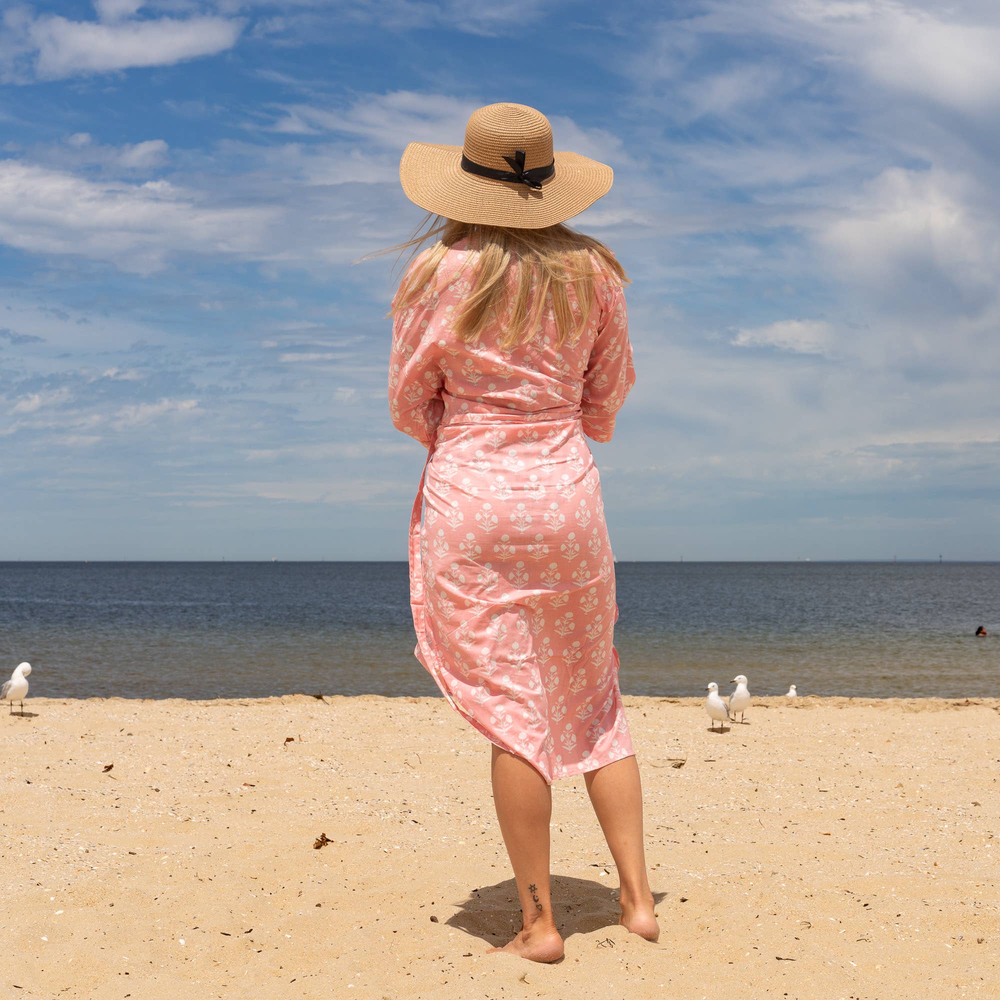 PEACH FLORAL' Women's Cotton Kimono Robe