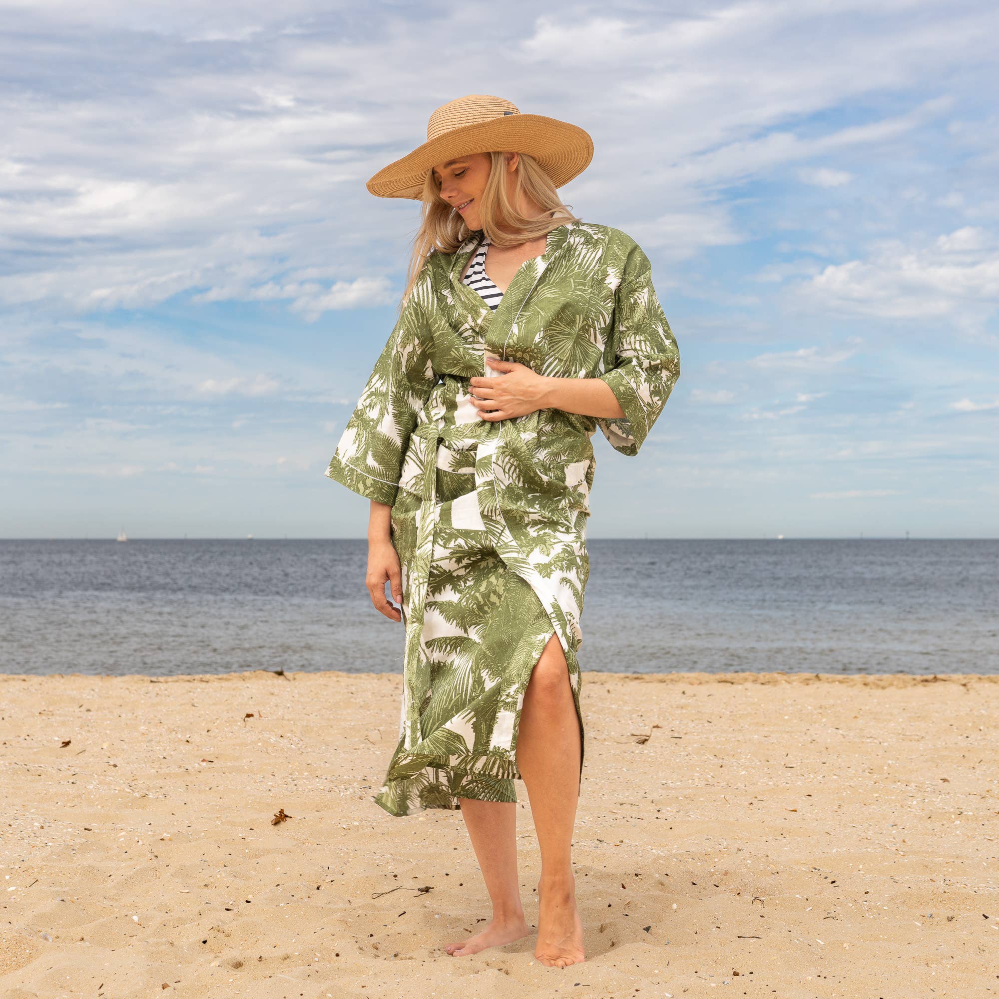 GREEN PALMS BOHO' Women's Cotton Kimono Robe