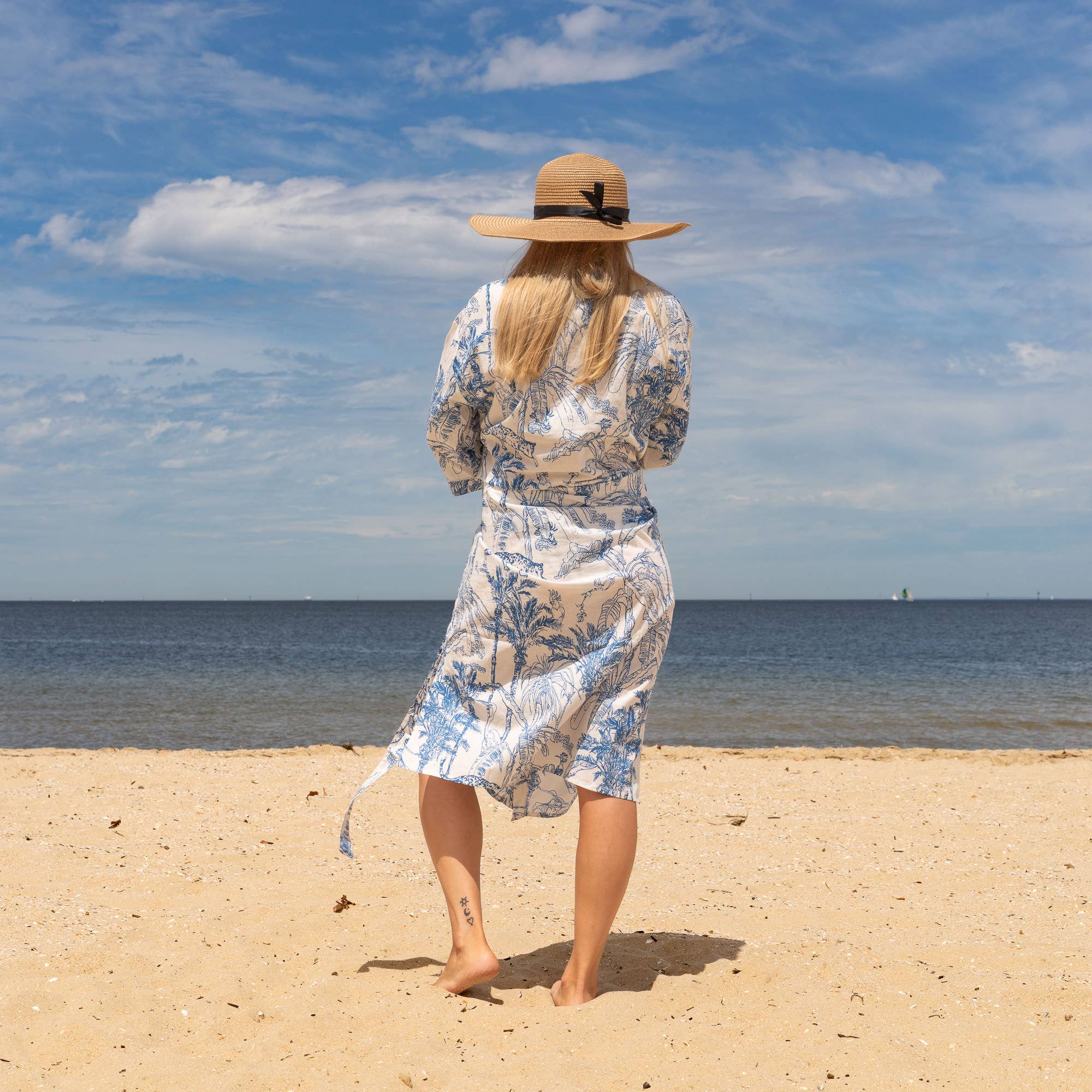 TROPICAL BLUES' Women's Cotton Kimono Robe