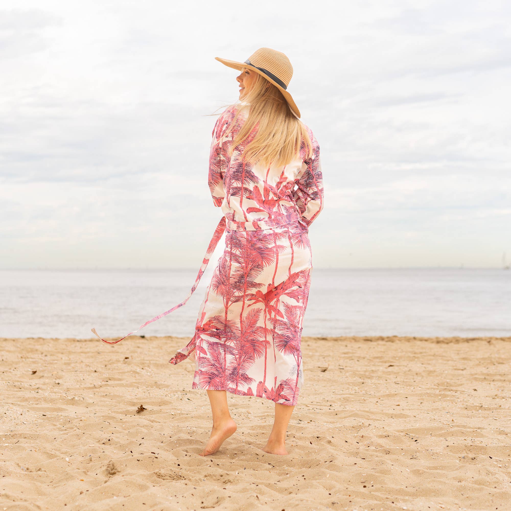 PINK PALM' Women's Cotton Kimono Robe