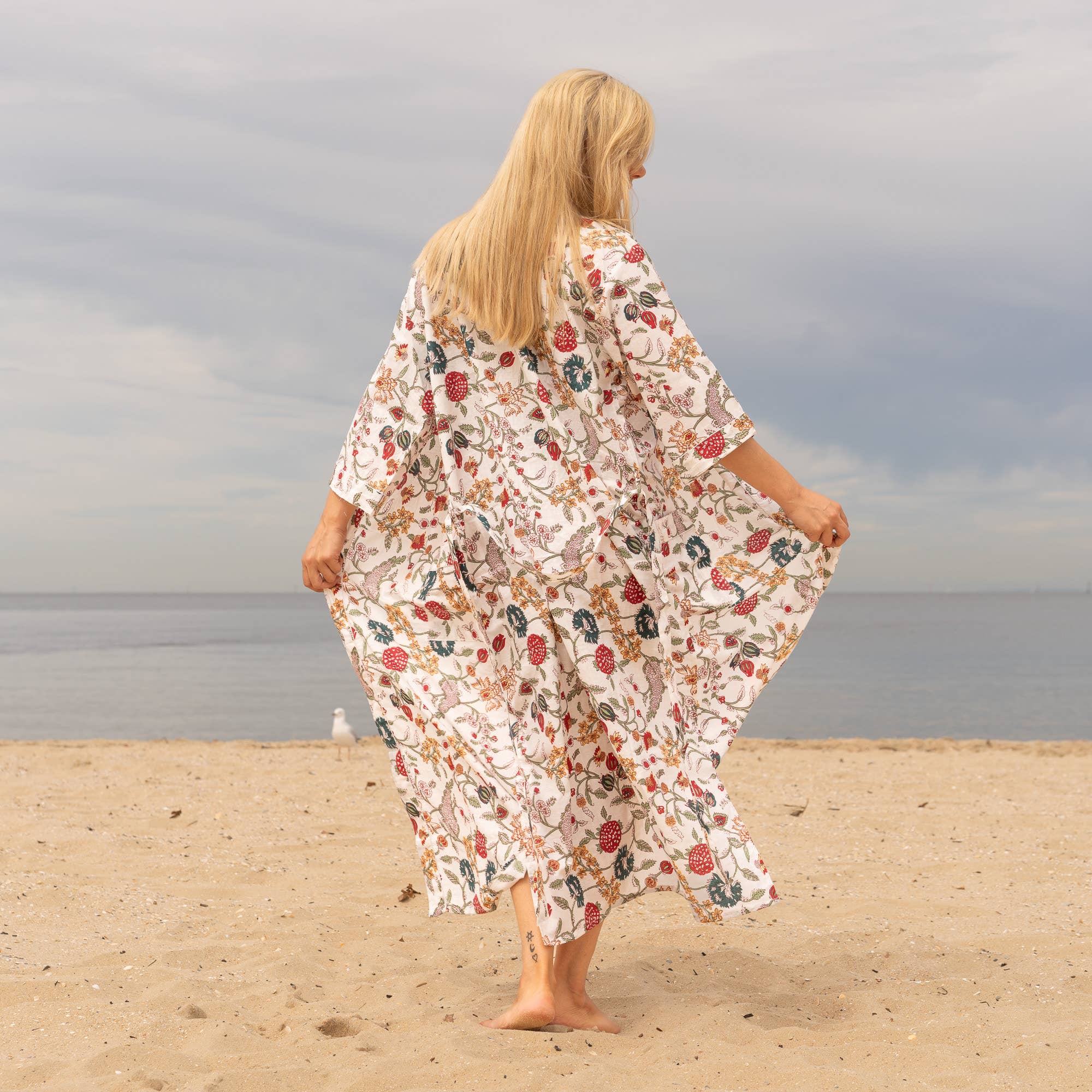 Floral White' Women's Cotton Kimono Robe