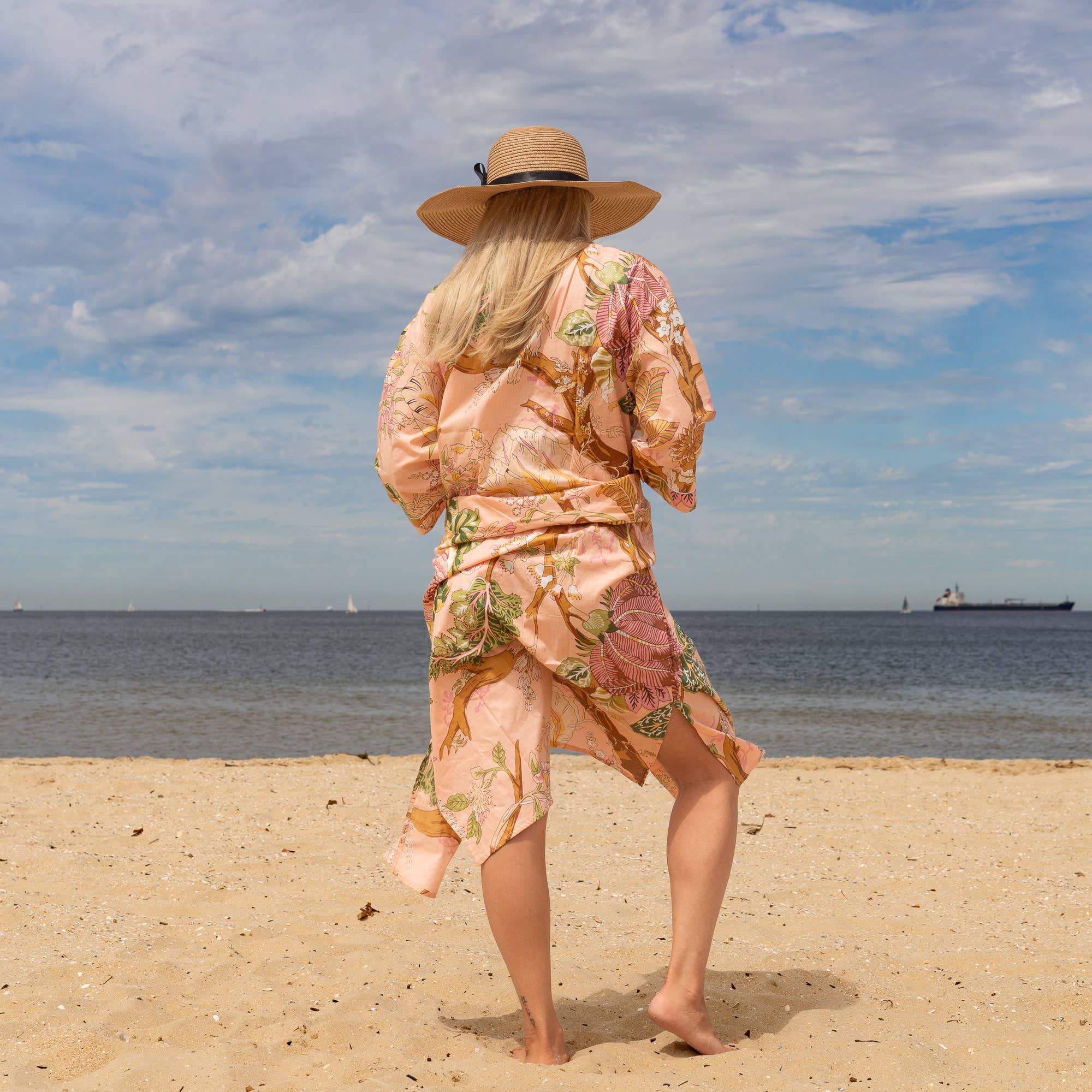 Tree of Life Pink' Women's Cotton Kimono Robe