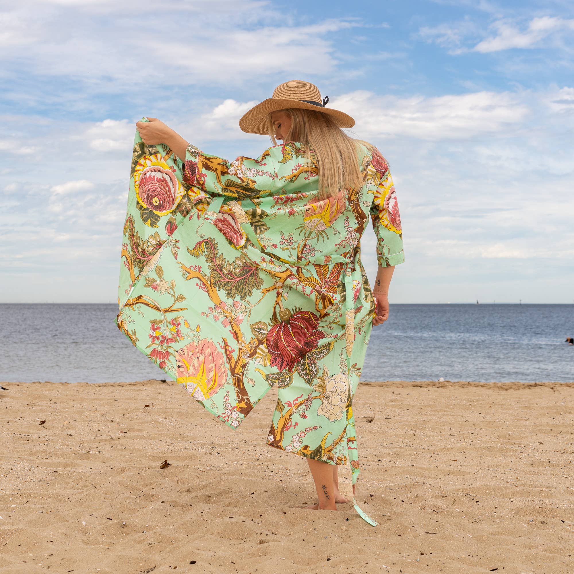 GREEN TREE OF LIFE' Women's Cotton Kimono Robe