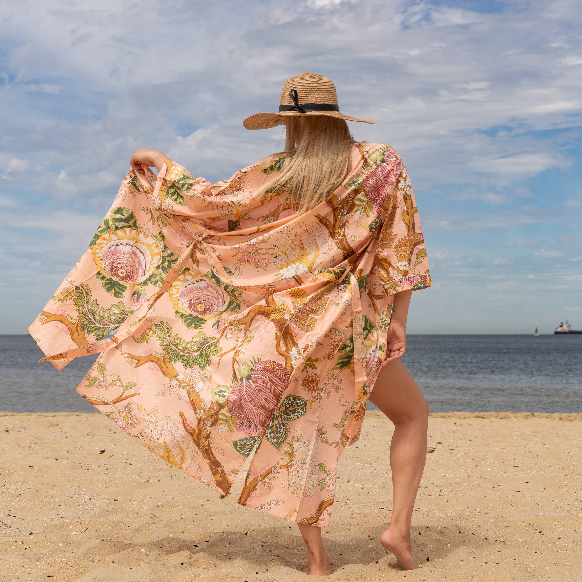 Tree of Life Pink' Women's Cotton Kimono Robe