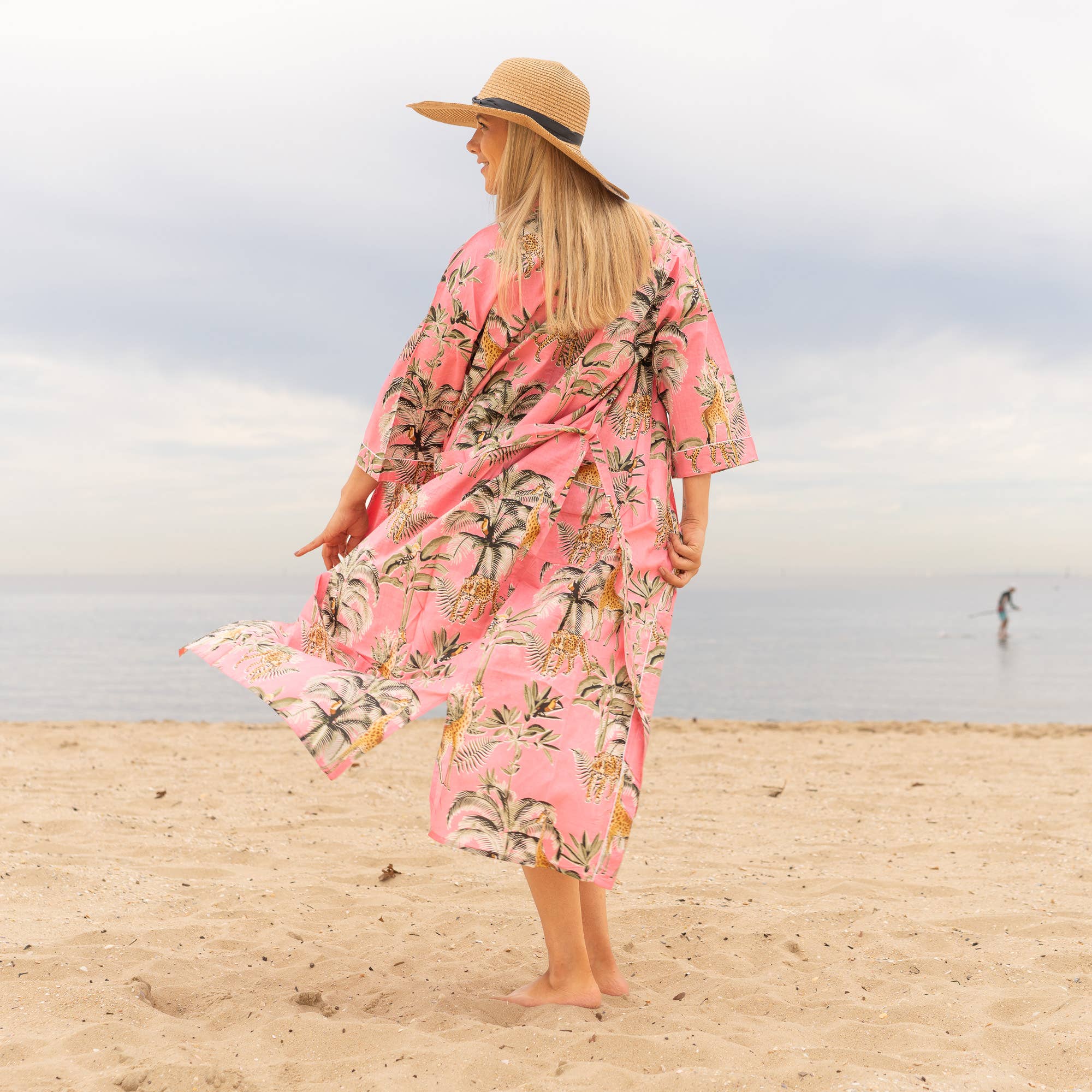 JUNGLE SAFARI PINK' Women's Cotton Kimono Robe