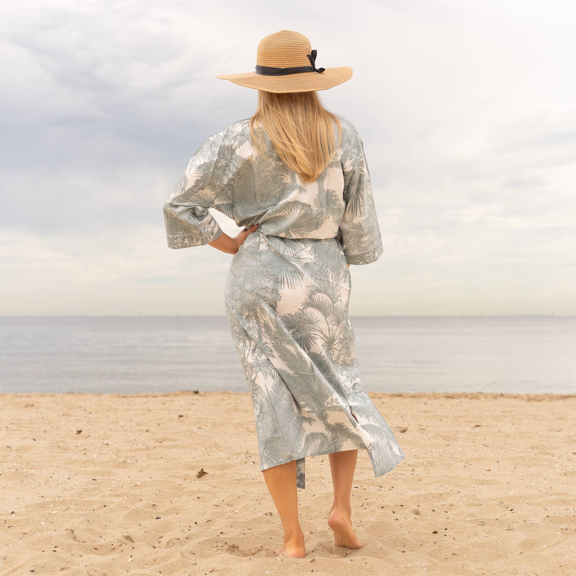 GREY PALM' Women's Cotton Kimono Robe