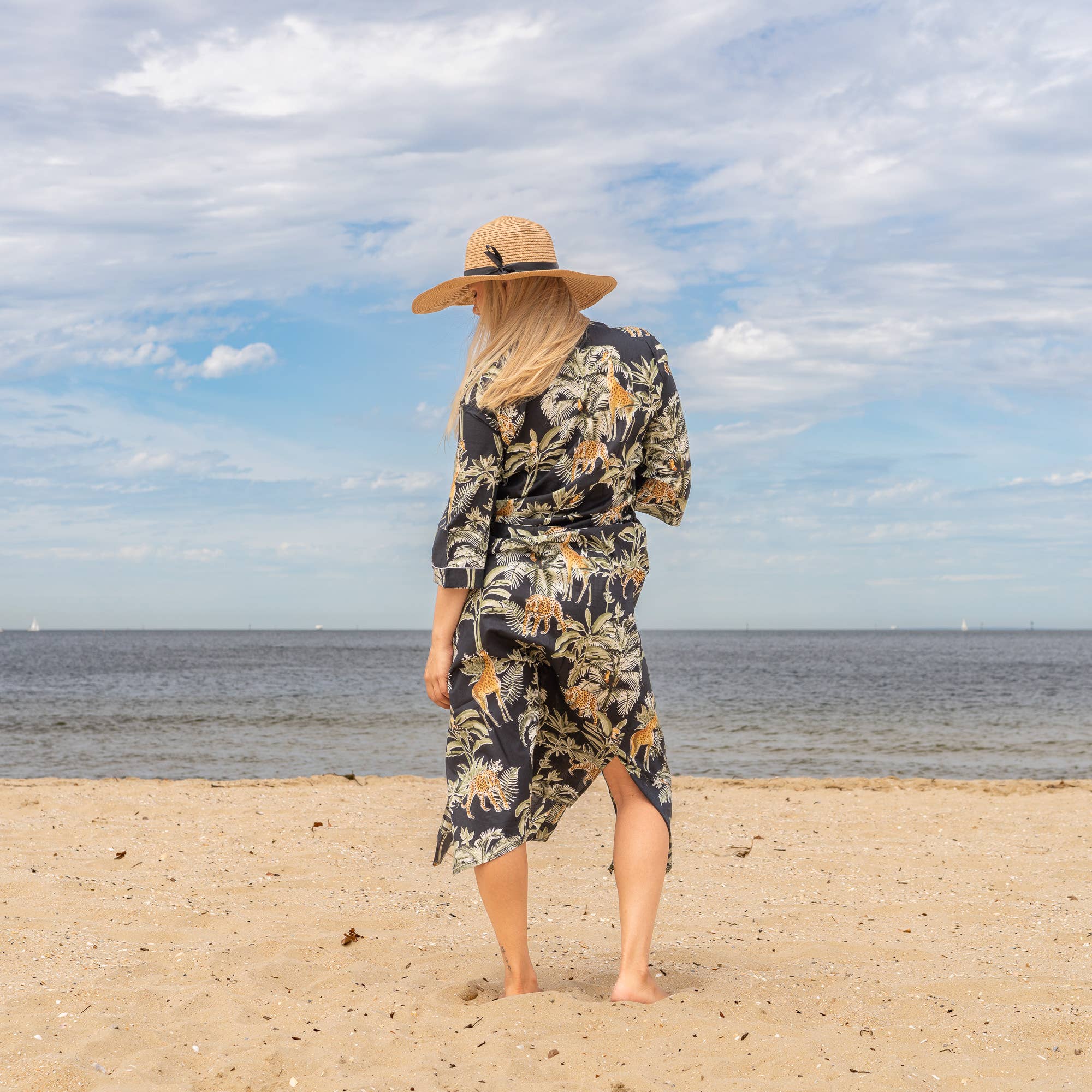 BLACK PALM' Women's Cotton Kimono Robe