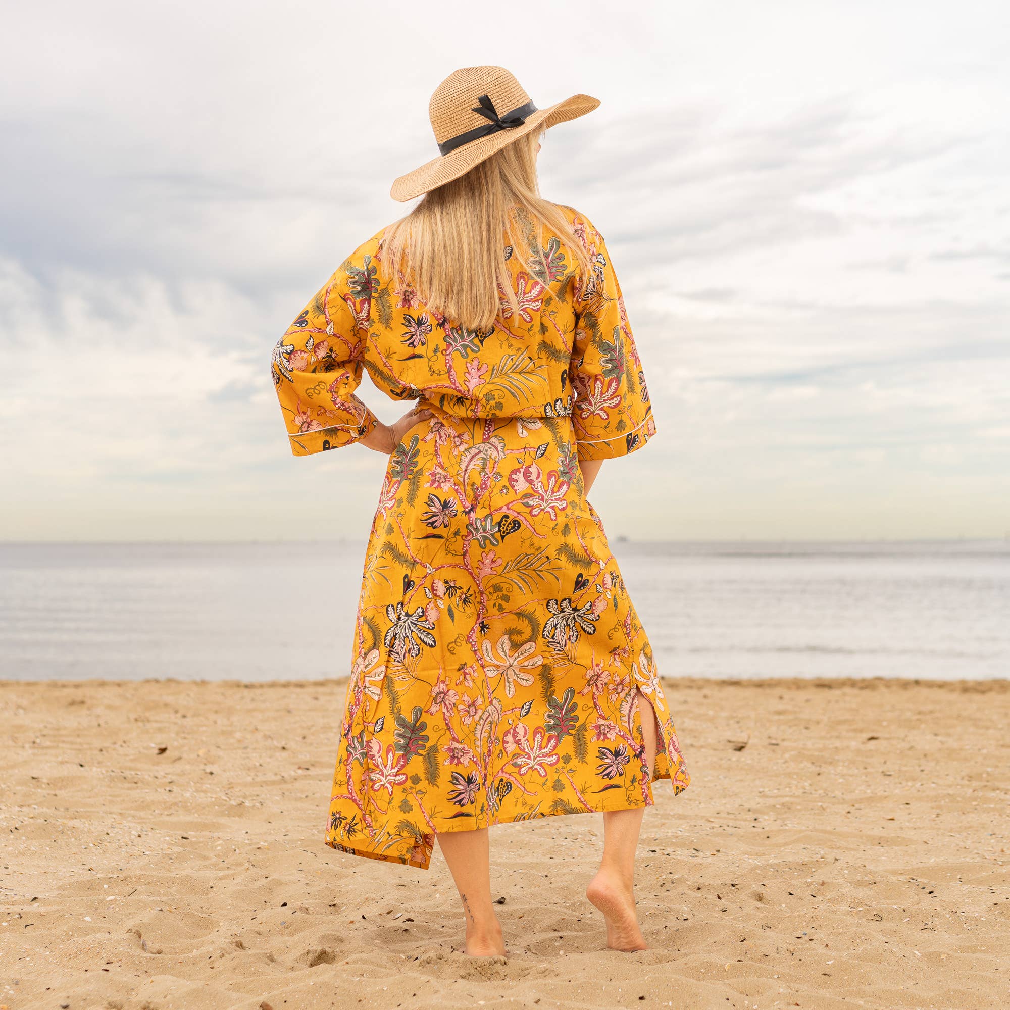 MUSTARD PARADISE' Women's Cotton Kimono Robe