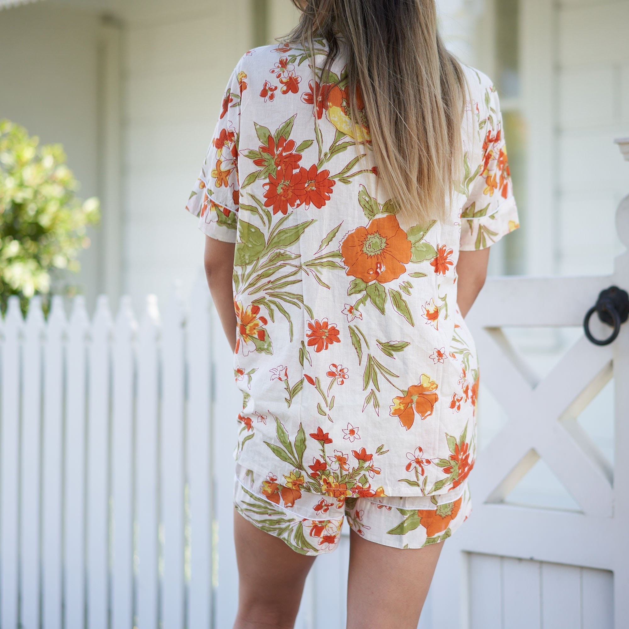 'White Florals' 100% Cotton Pyjama Shorts Set