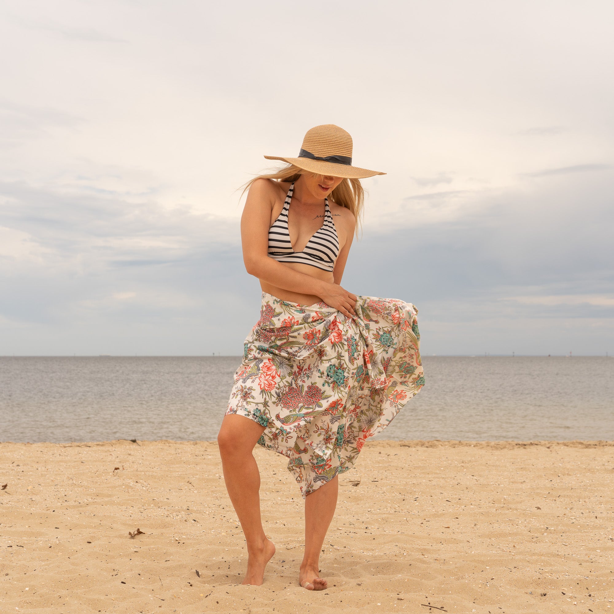 Beige Peacock 100% Cotton Sarong