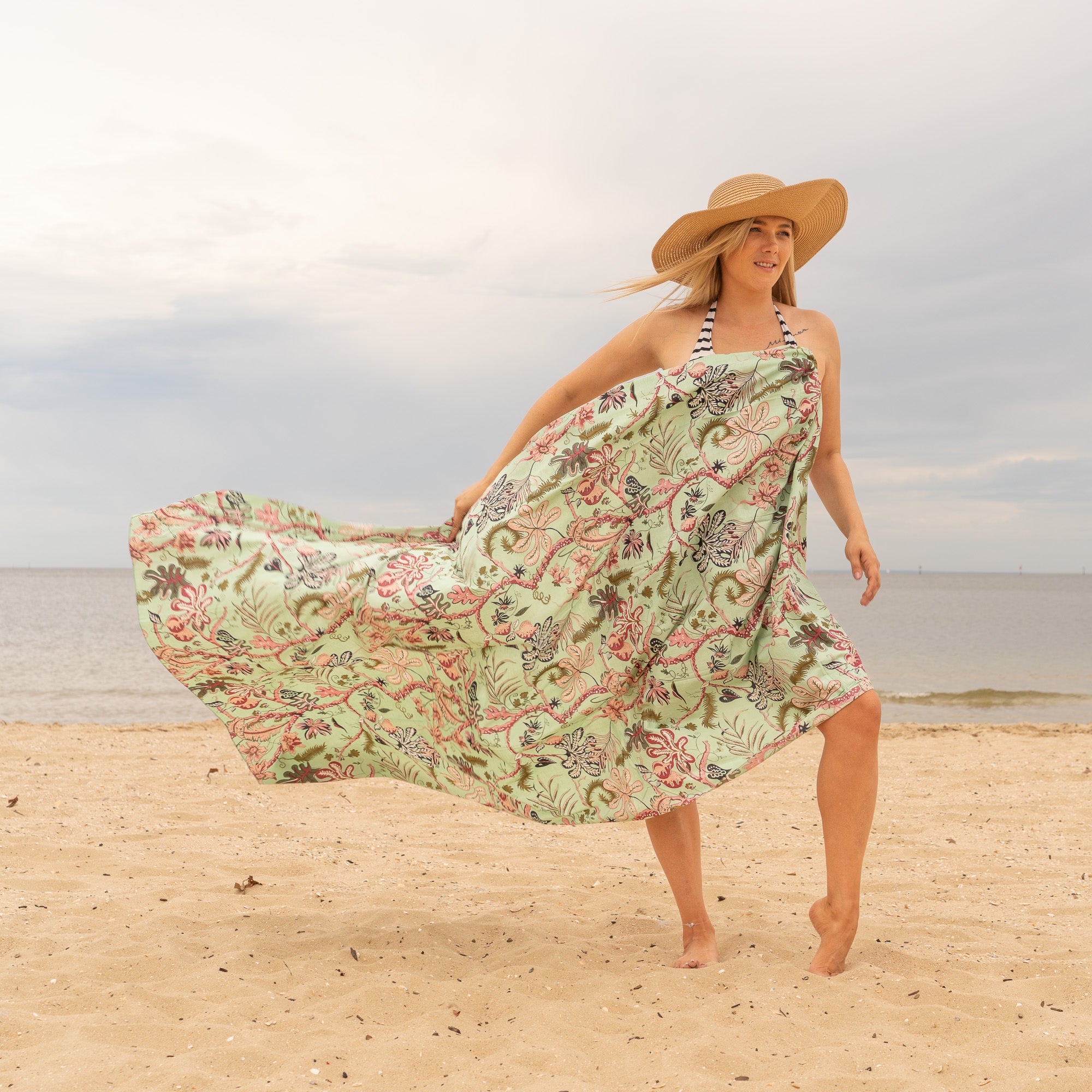 Green Florals - 100% Cotton Sarong