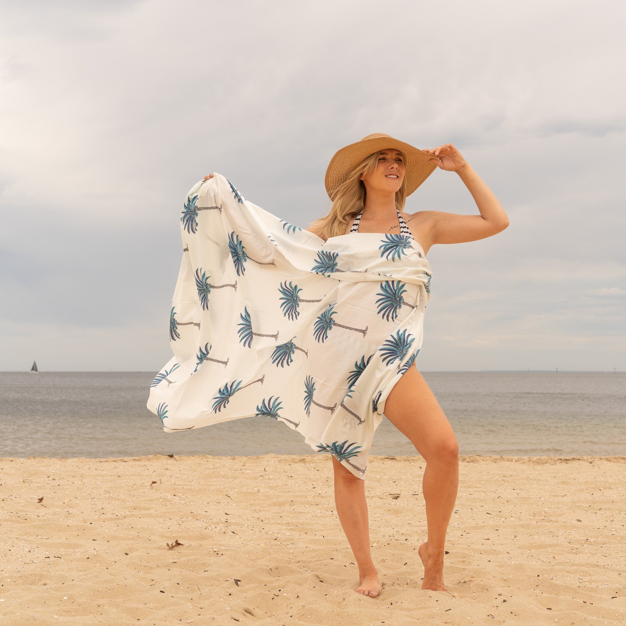 Blue Palms  - 100% Cotton Sarong