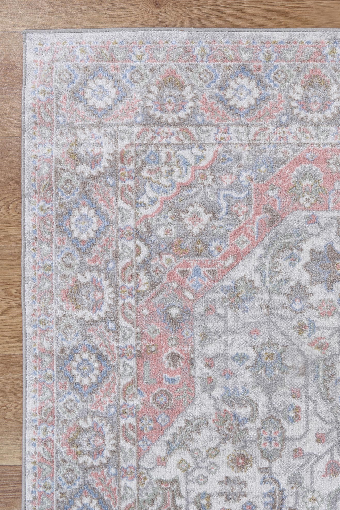 Limani Traditional Rug In Blush & Blue