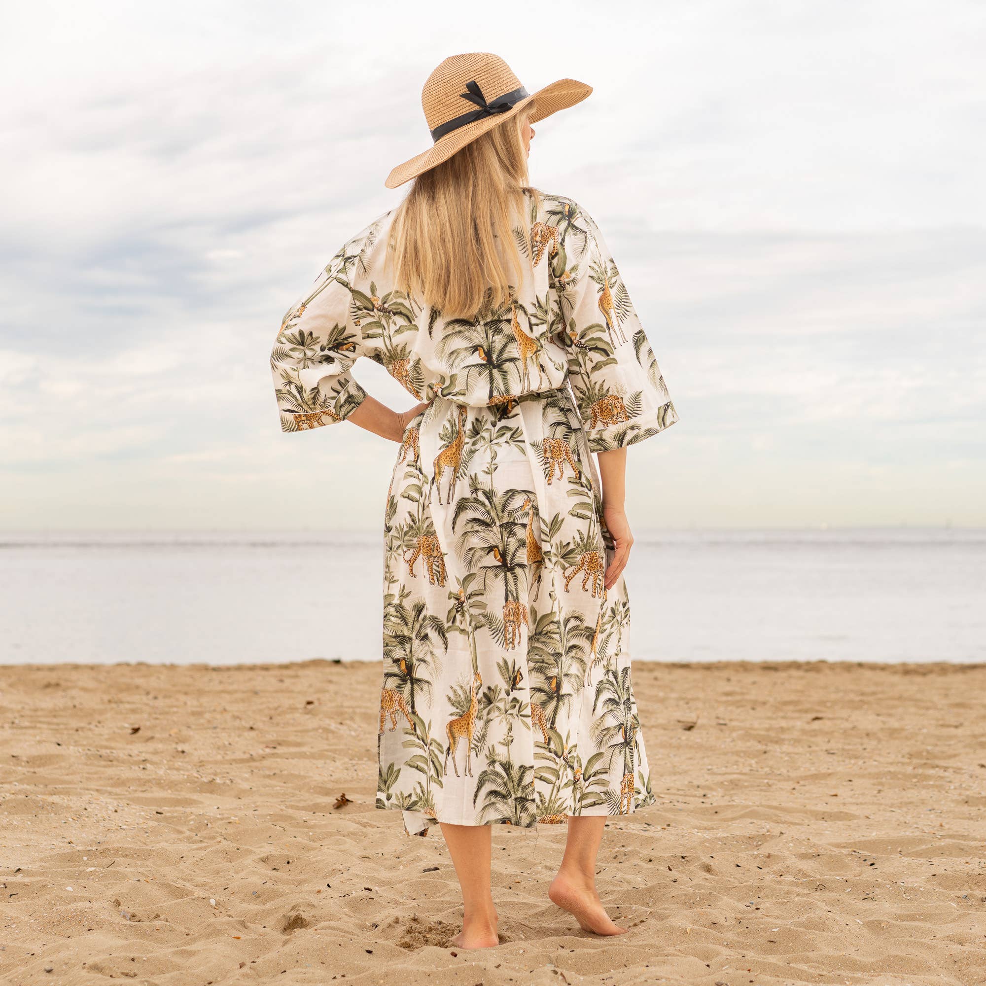 TROPICAL WHITE' Women's Cotton Kimono Robe