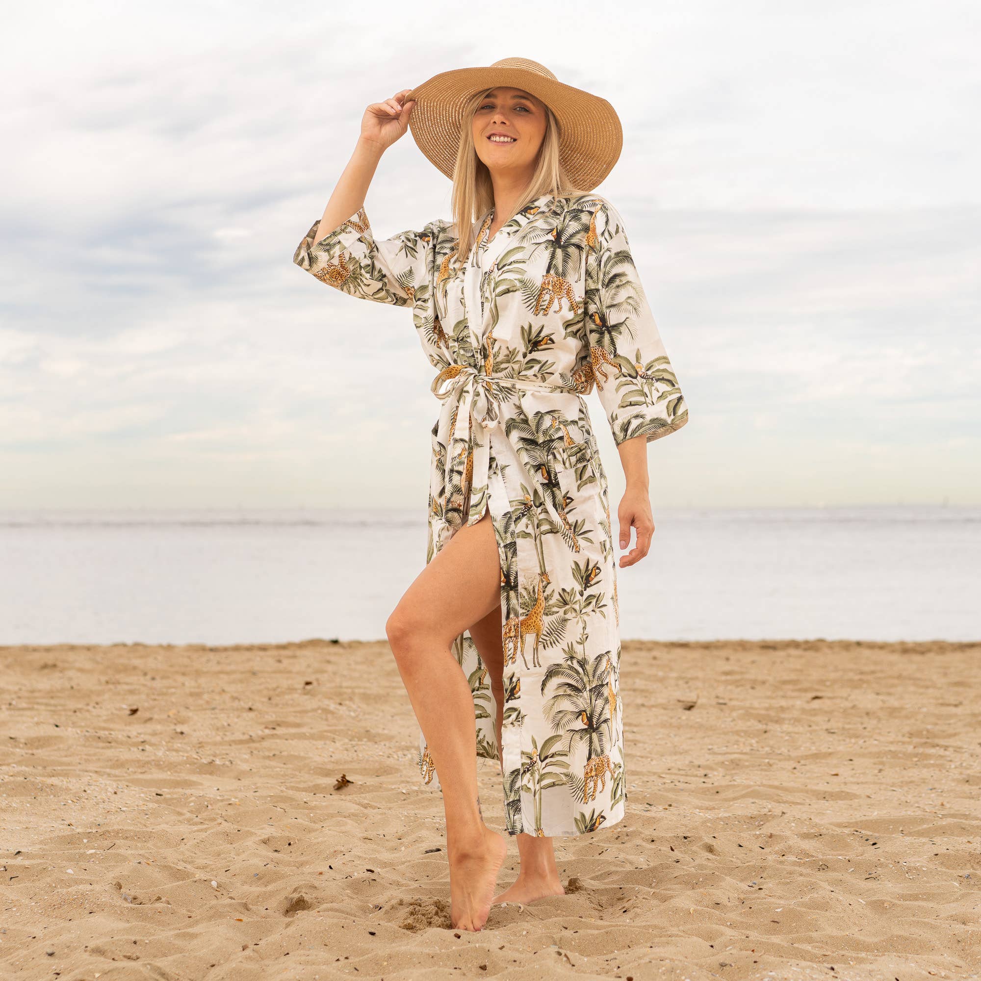 TROPICAL WHITE' Women's Cotton Kimono Robe