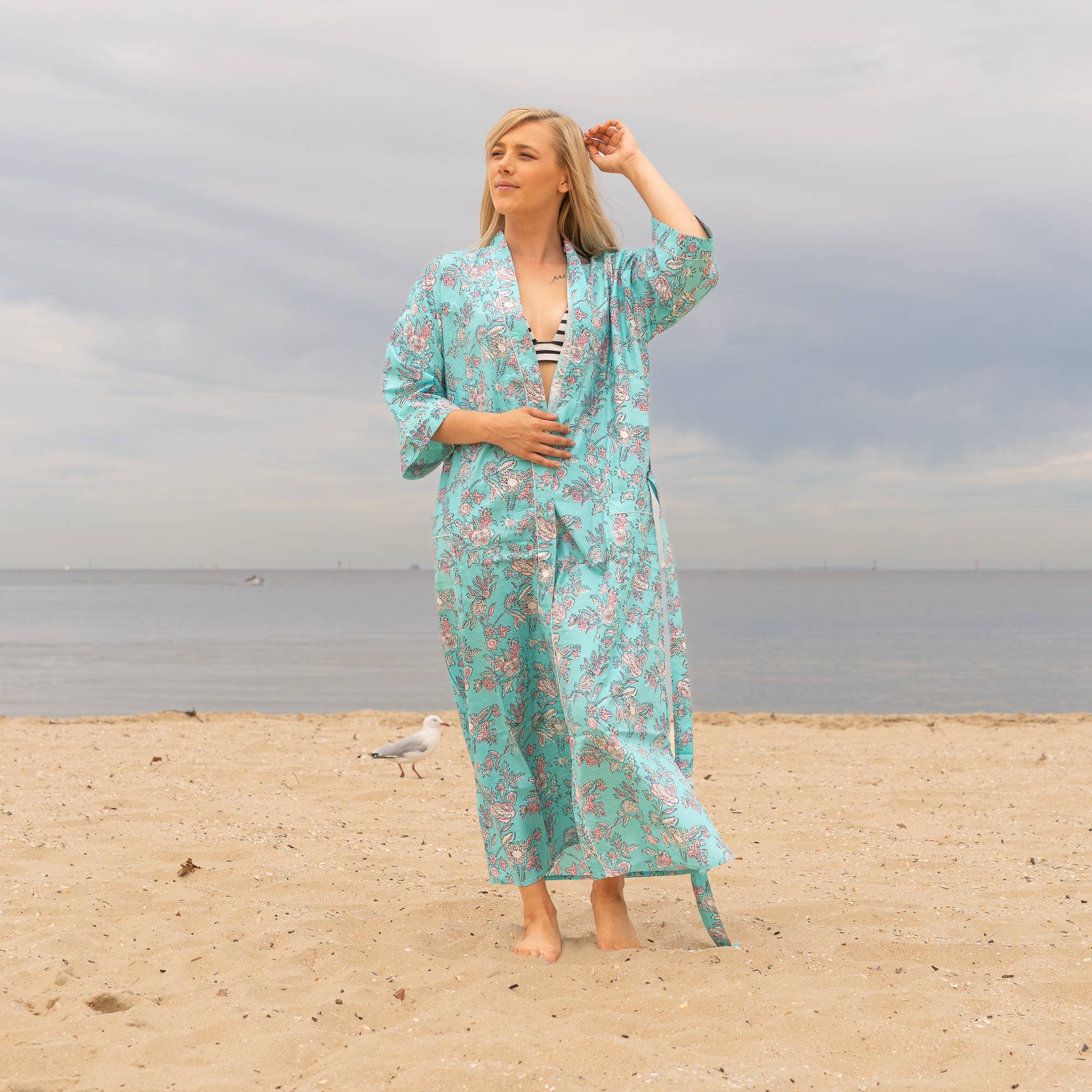 FRIDA BLUES' Women's Cotton Kimono Robe