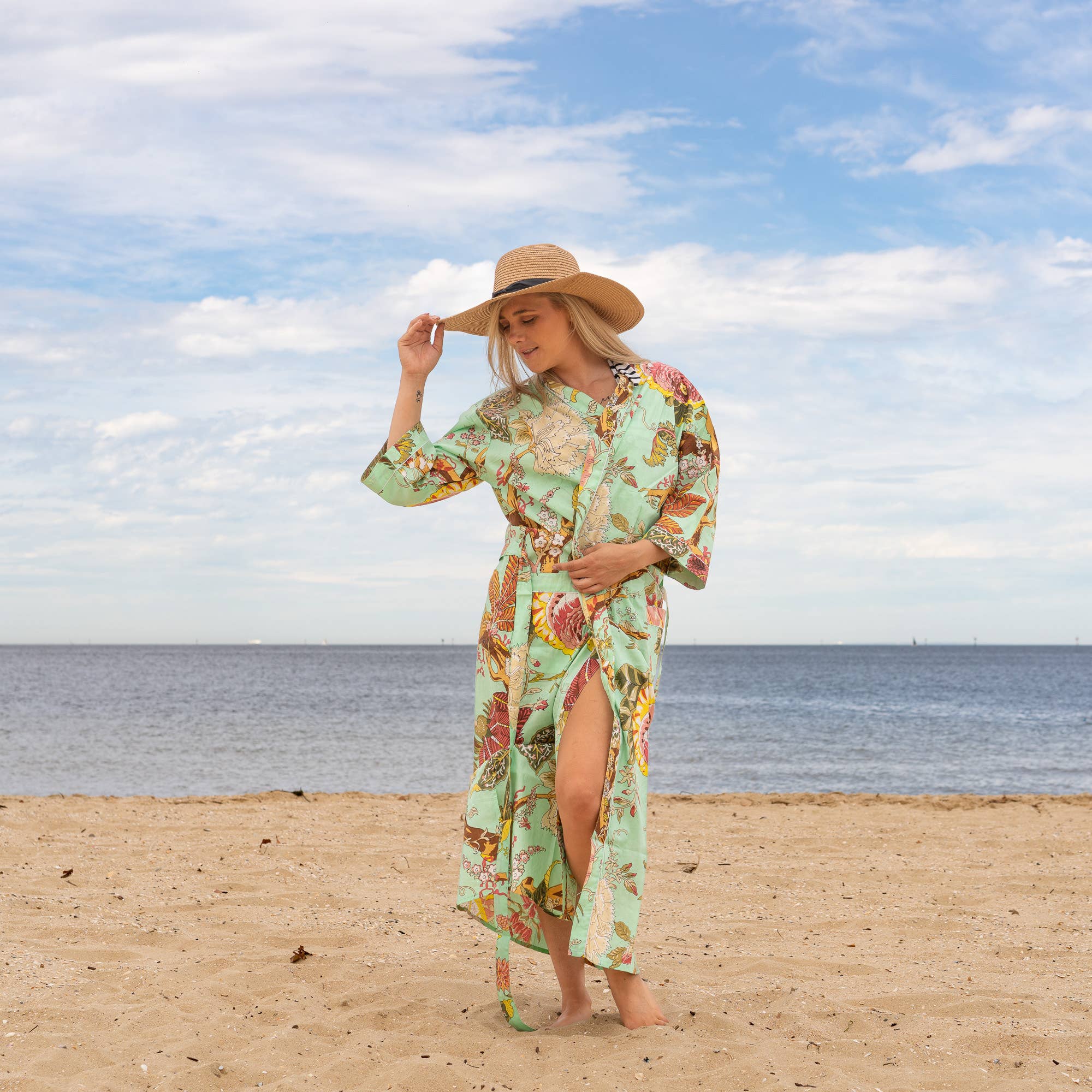 GREEN TREE OF LIFE' Women's Cotton Kimono Robe