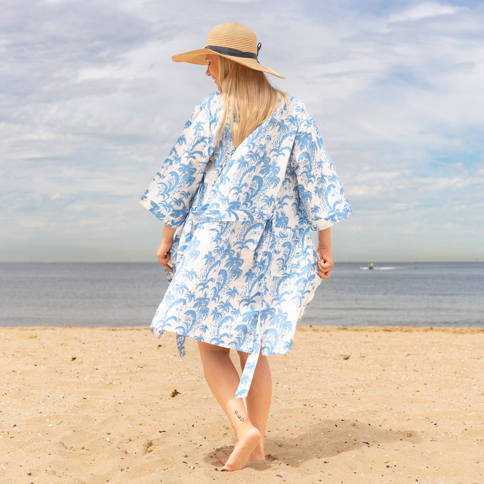 BLUE PALM' Women's Cotton Kimono Robe