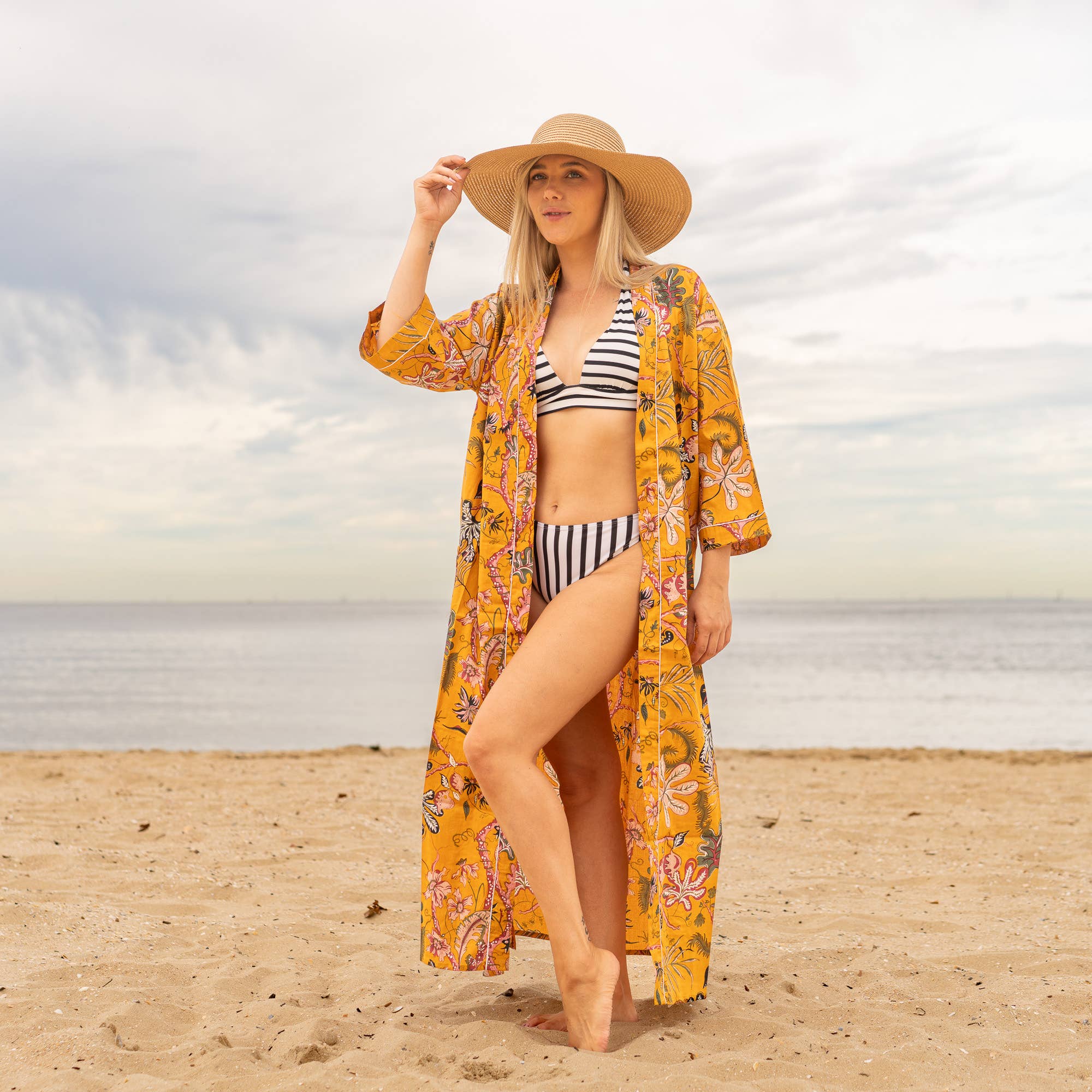 MUSTARD PARADISE' Women's Cotton Kimono Robe