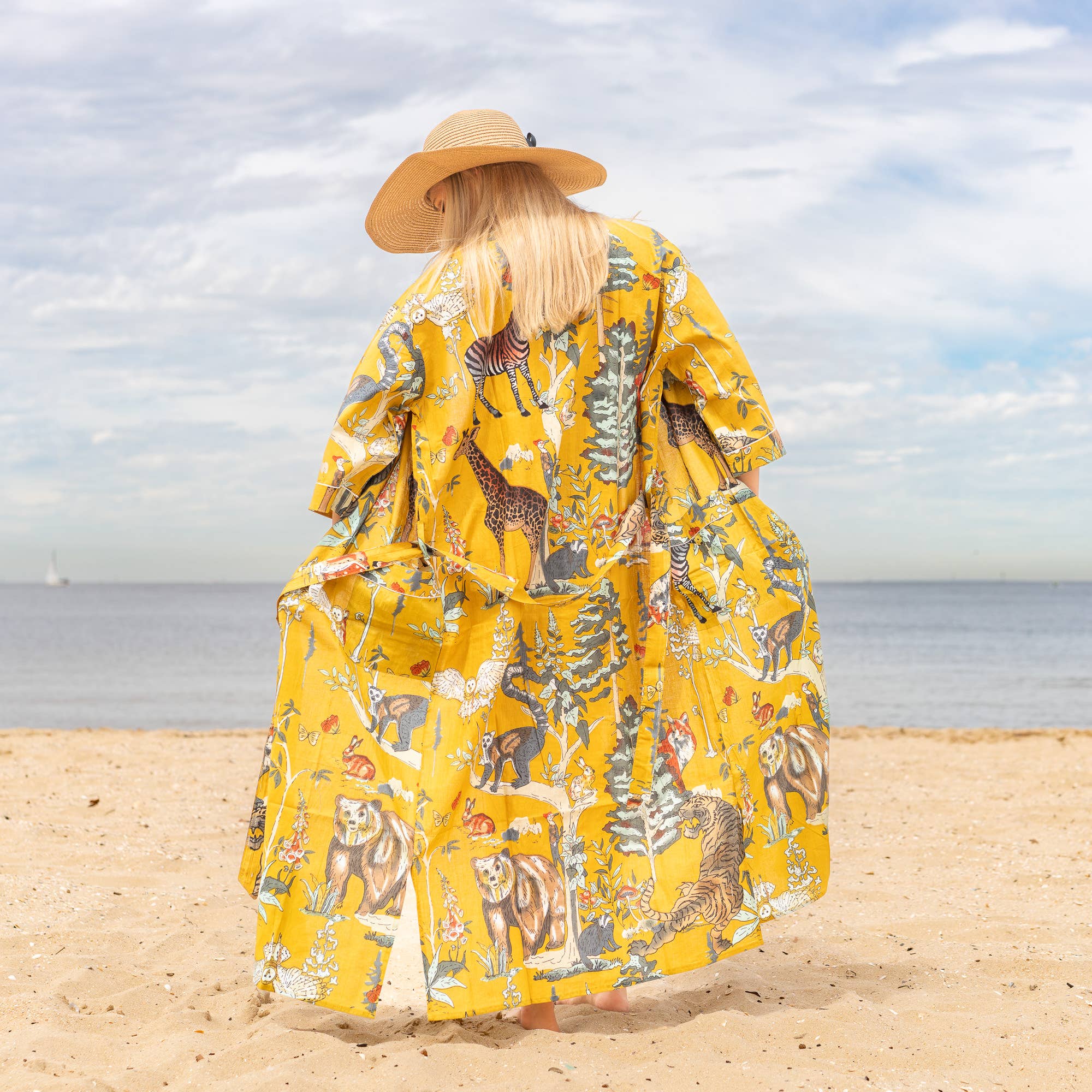 MUSTARD JUNGLE' Women's Cotton Kimono Robe