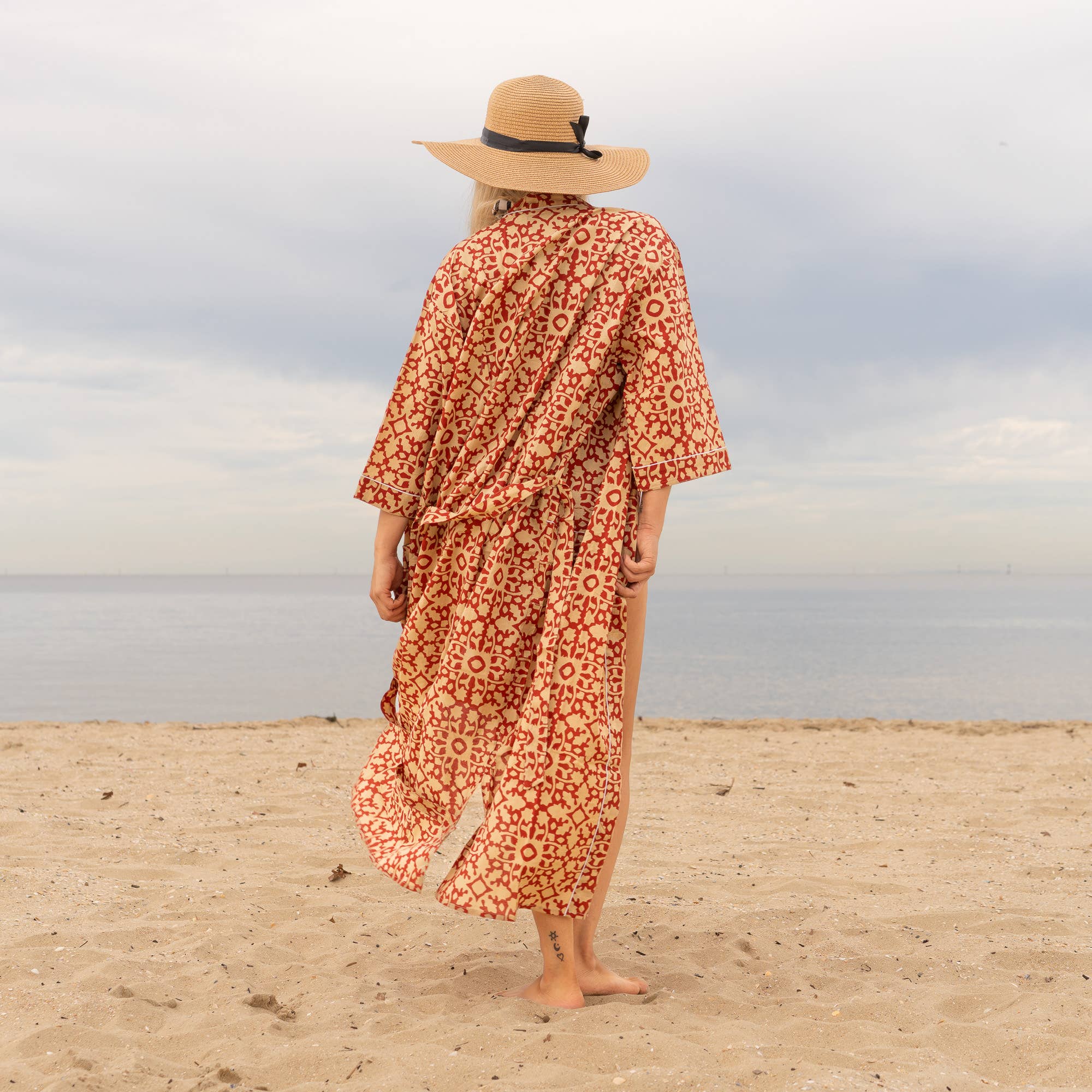 Geometric Block Print' Women's Cotton Kimono Robe