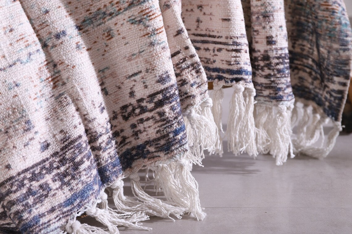 Luxury Cotton Throw Wool Rug Blanket - Boho White