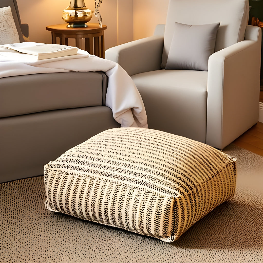 Moroccan Ottoman Cushion Cover, Pouf - Grey Footstool