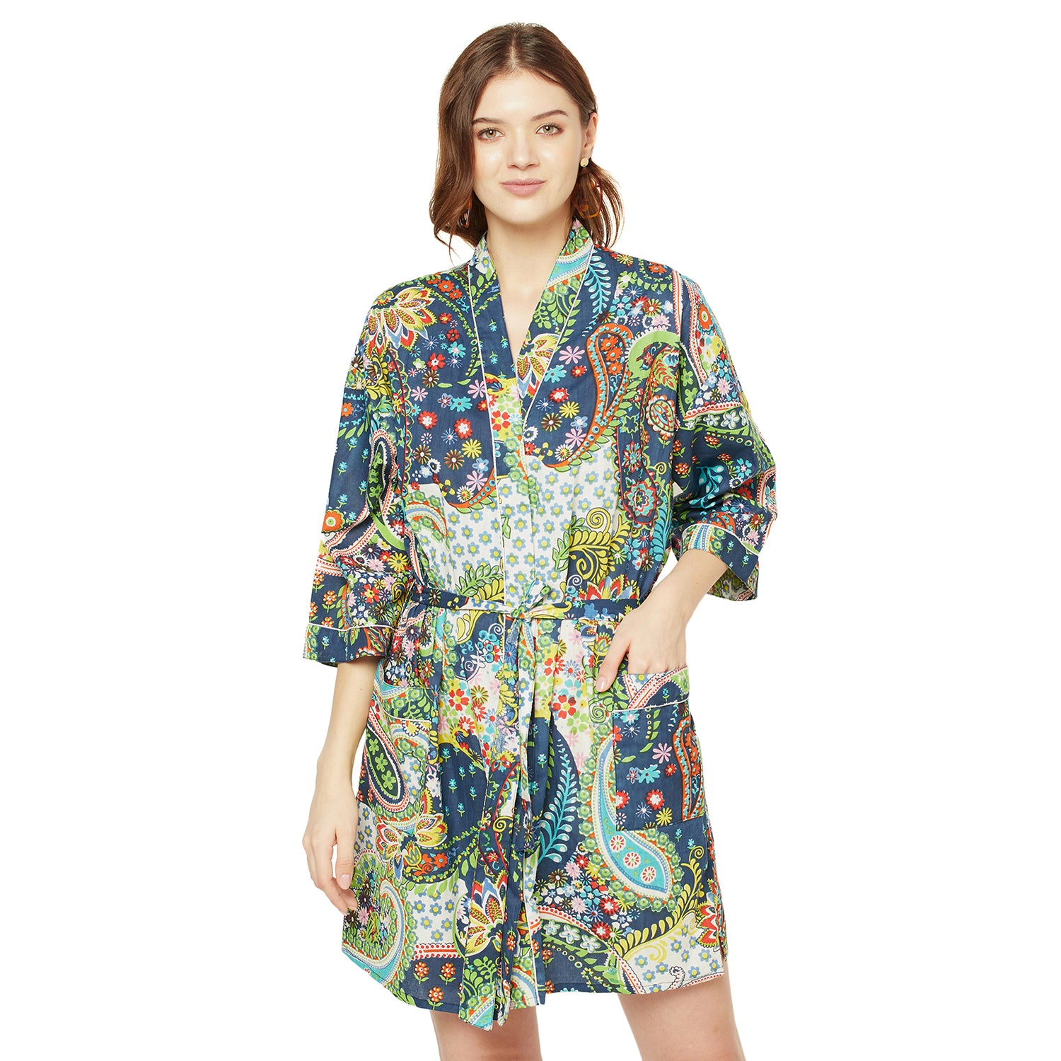 'Floral Retreat' 100% Cotton Kimono Robe