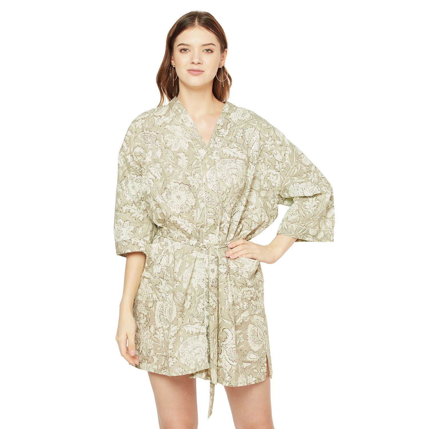 'Enchanting Fern Hues' 100% Cotton Kimono Robe