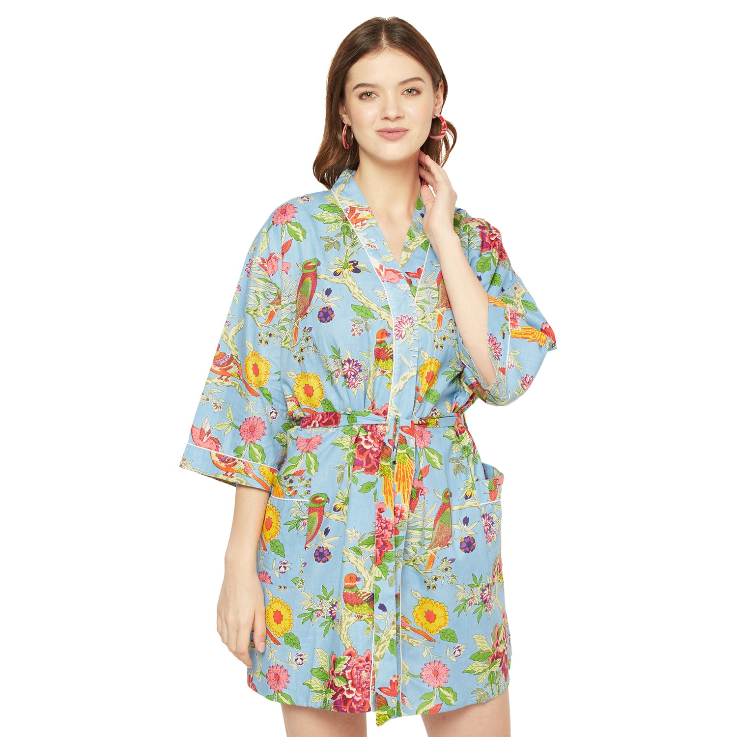 'Songbird Serenade' 100% Cotton Kimono Robe