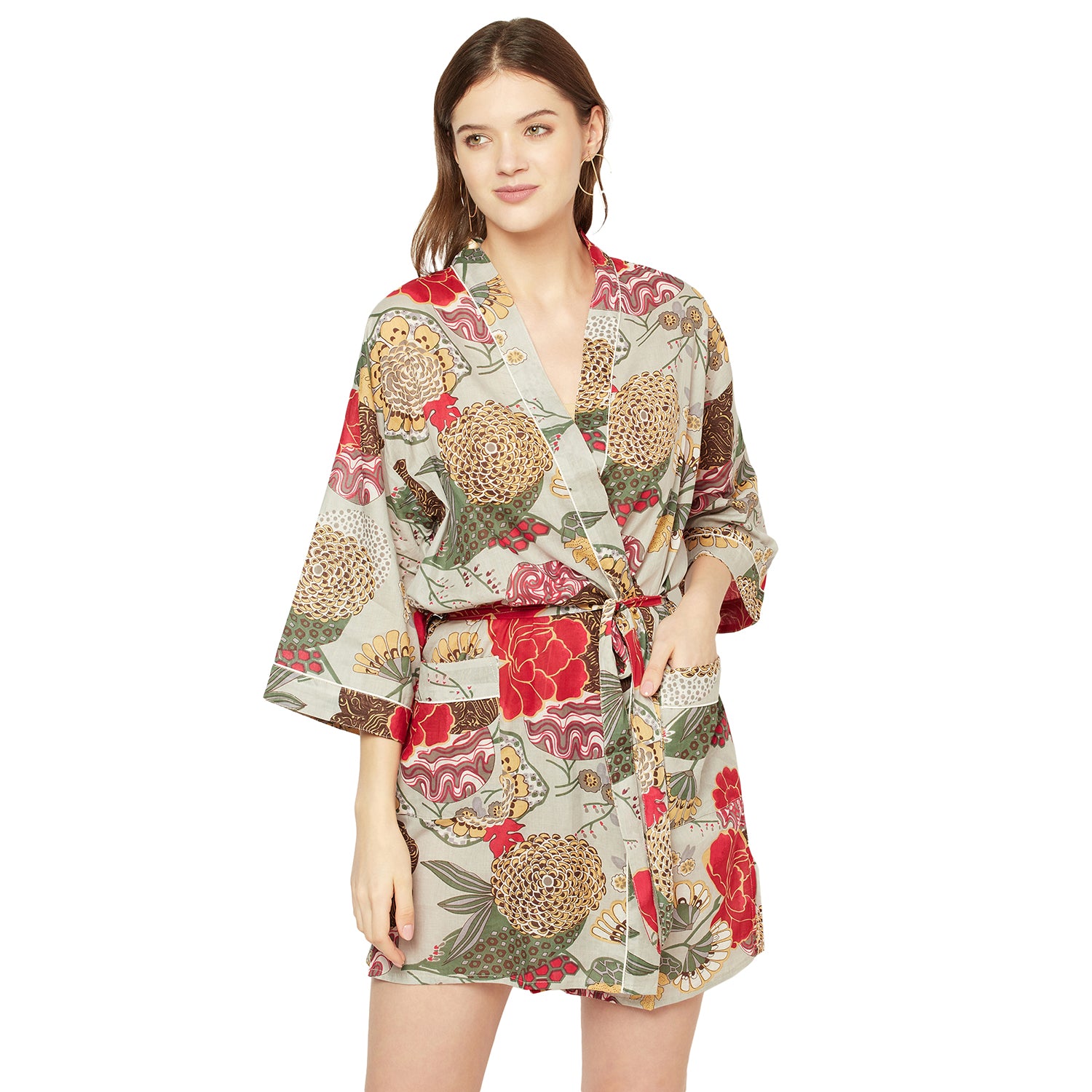 'Botanical Blooms' 100% Cotton Kimono Robe