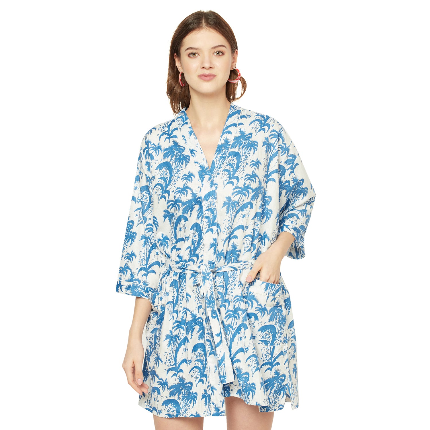 'Playful Palms' 100% Cotton Kimono Robe