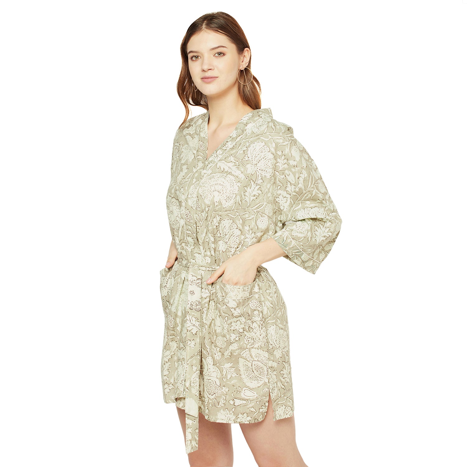 'Enchanting Fern Hues' 100% Cotton Kimono Robe