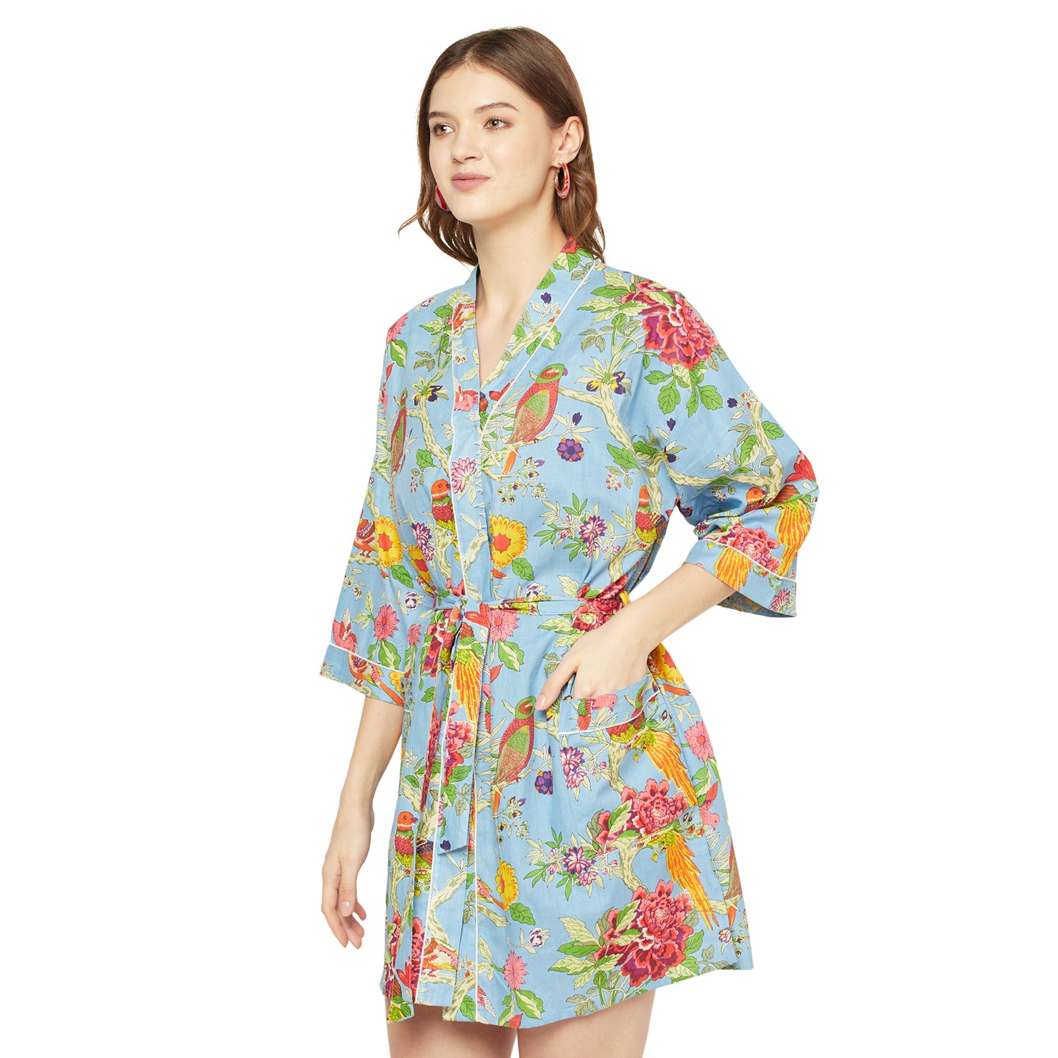 'Songbird Serenade' 100% Cotton Kimono Robe