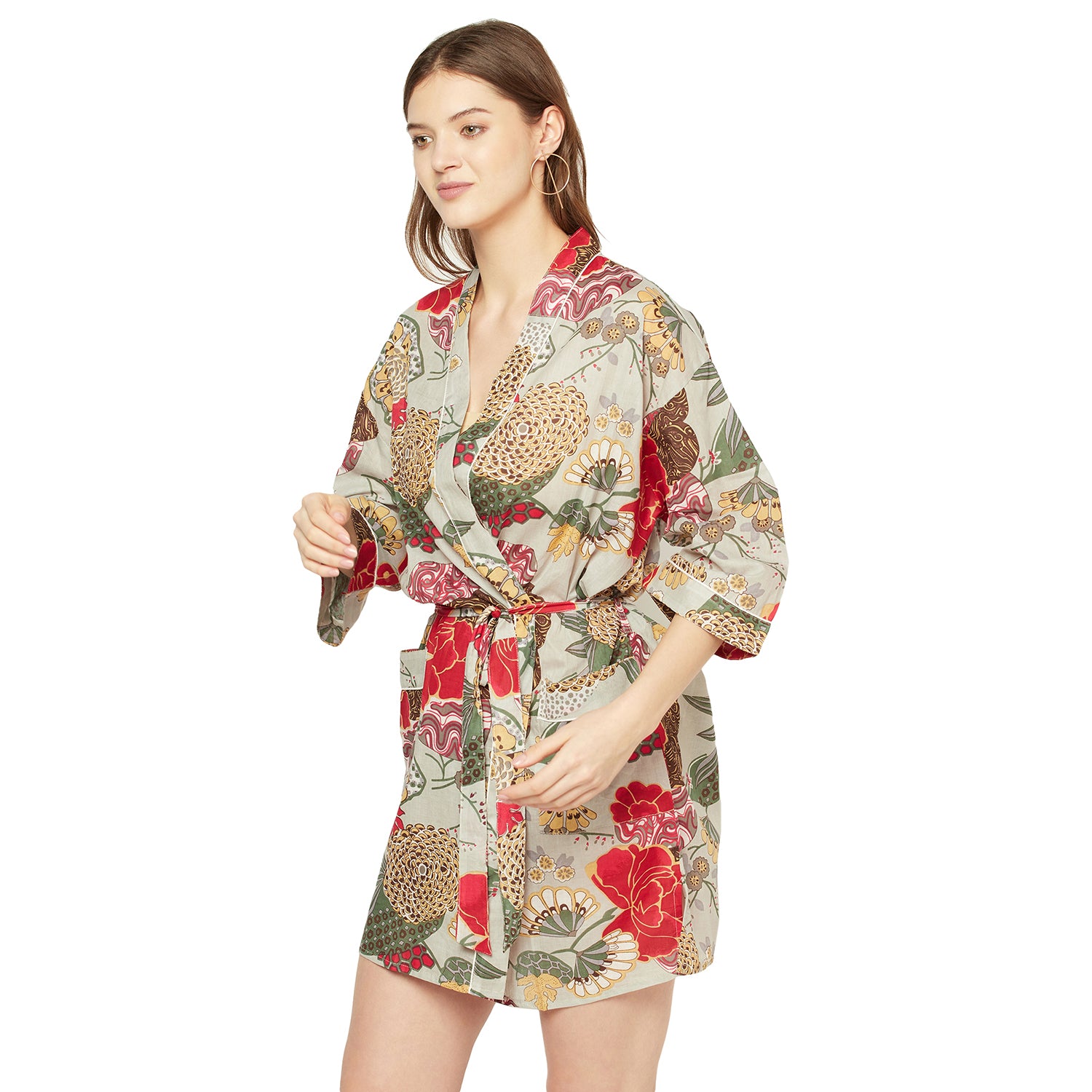 'Botanical Blooms' 100% Cotton Kimono Robe