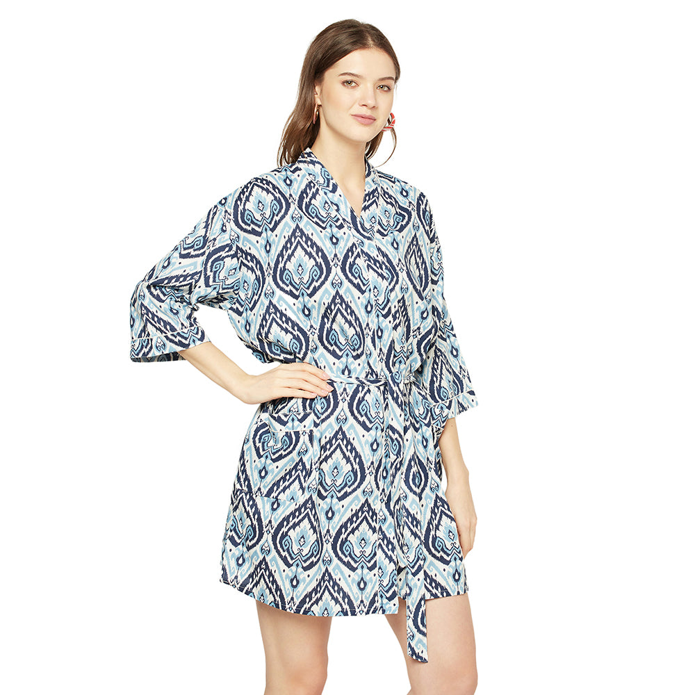 'Ocean Breeze' 100% Cotton Kimono Robe