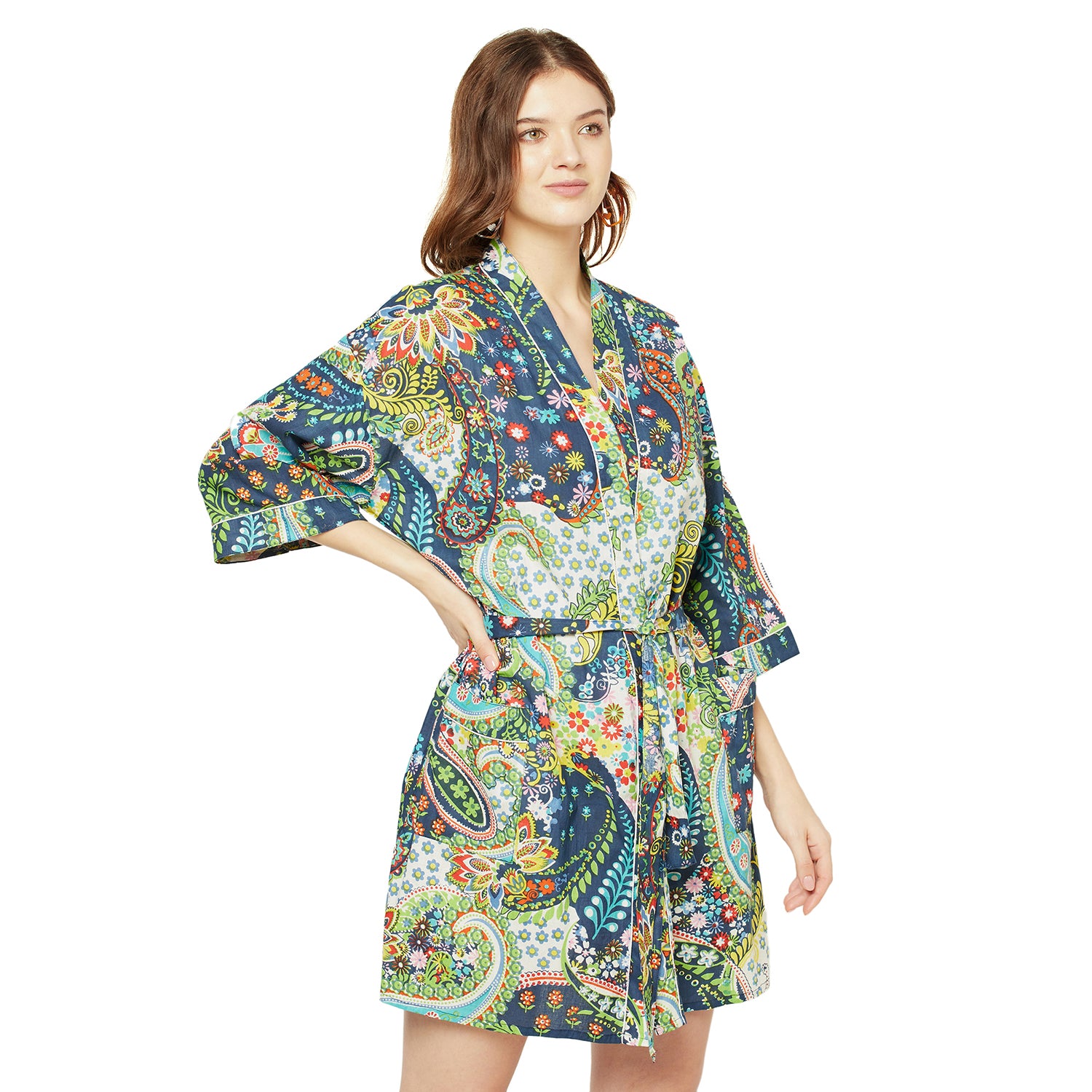 'Floral Retreat' 100% Cotton Kimono Robe