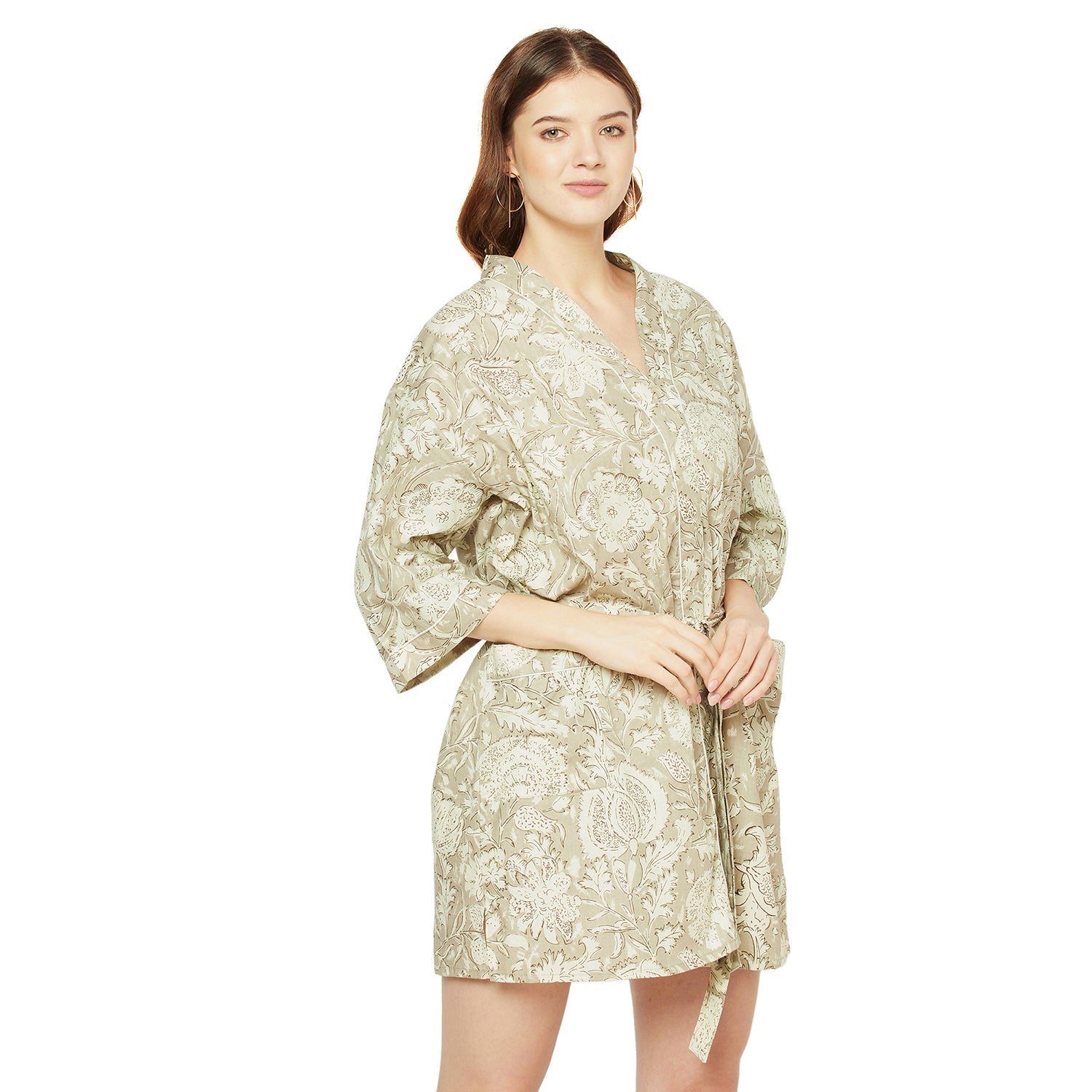 'Enchanting Fern Hues' 100% Cotton Kimono Robe