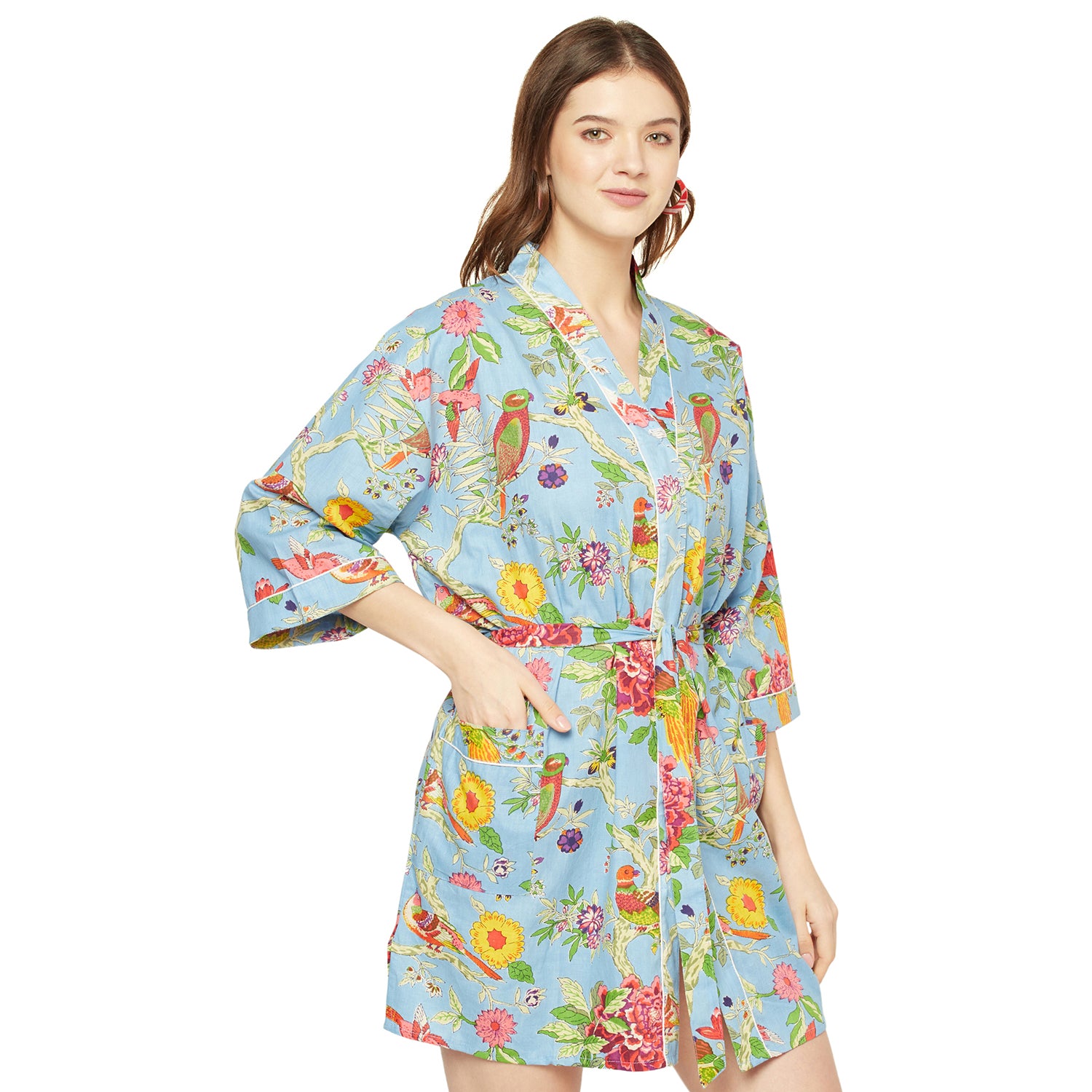 'Songbird Serenade' 100% Cotton Kimono Robe