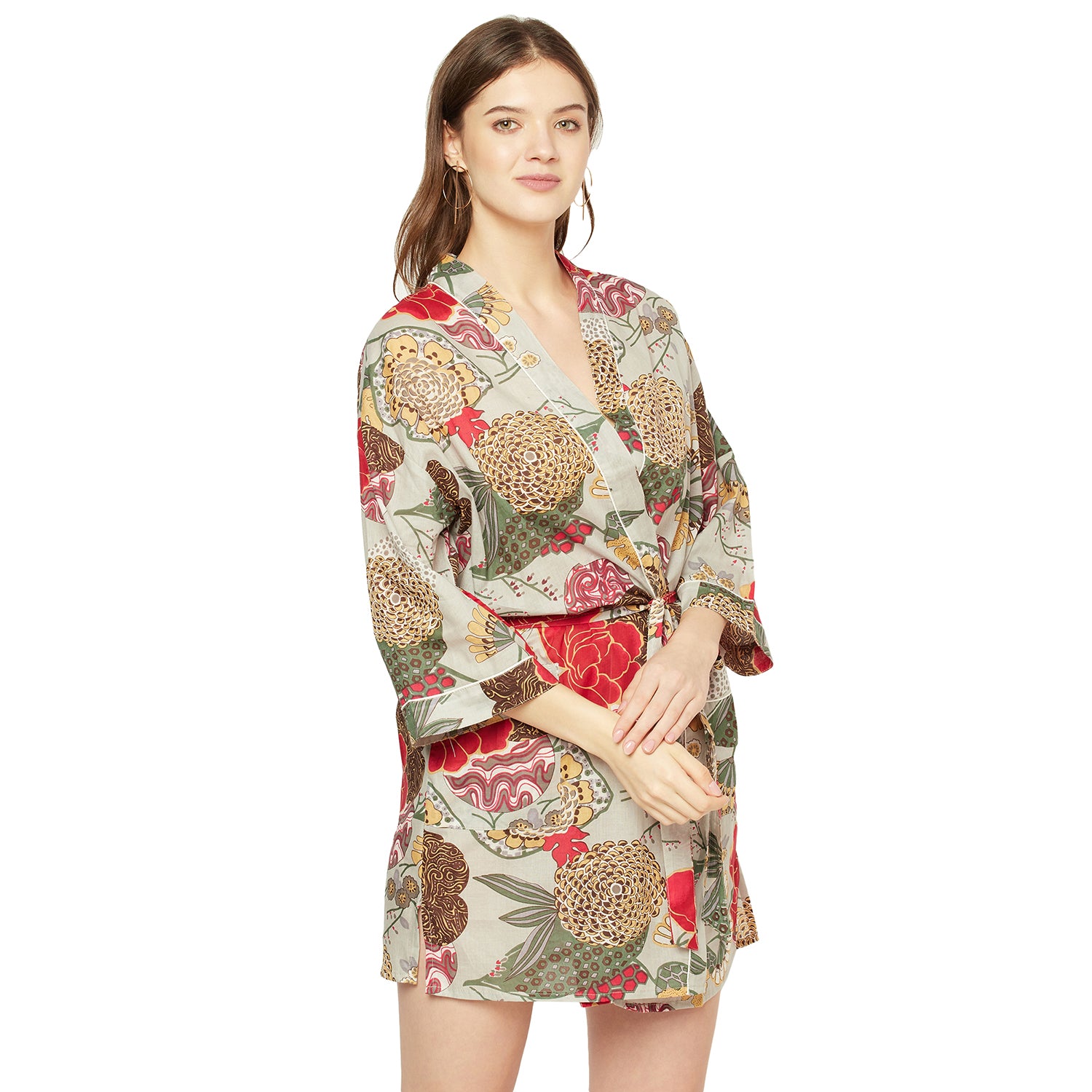 'Botanical Blooms' 100% Cotton Kimono Robe