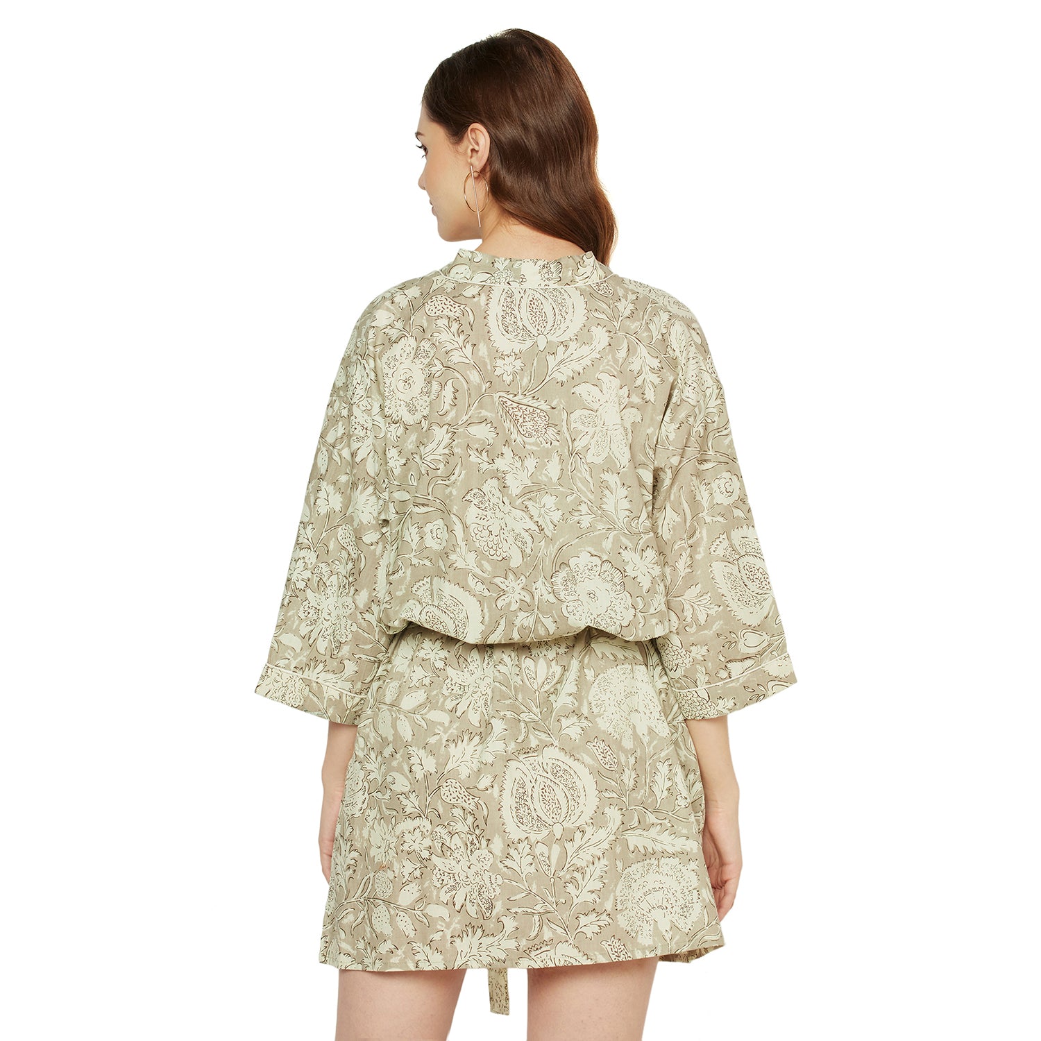 'Enchanting Fern Hues' 100% Cotton Kimono Robe