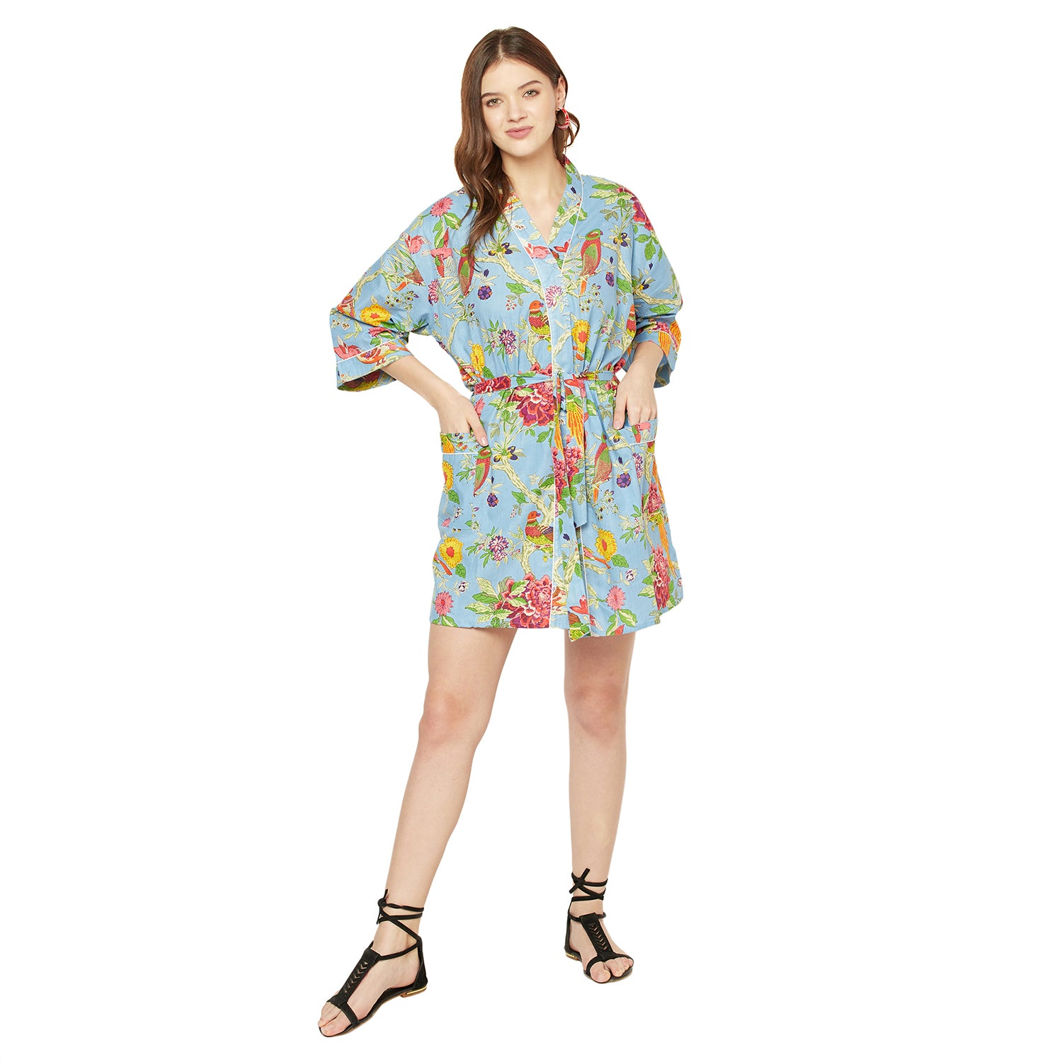 'Songbird Serenade' 100% Cotton Kimono Robe